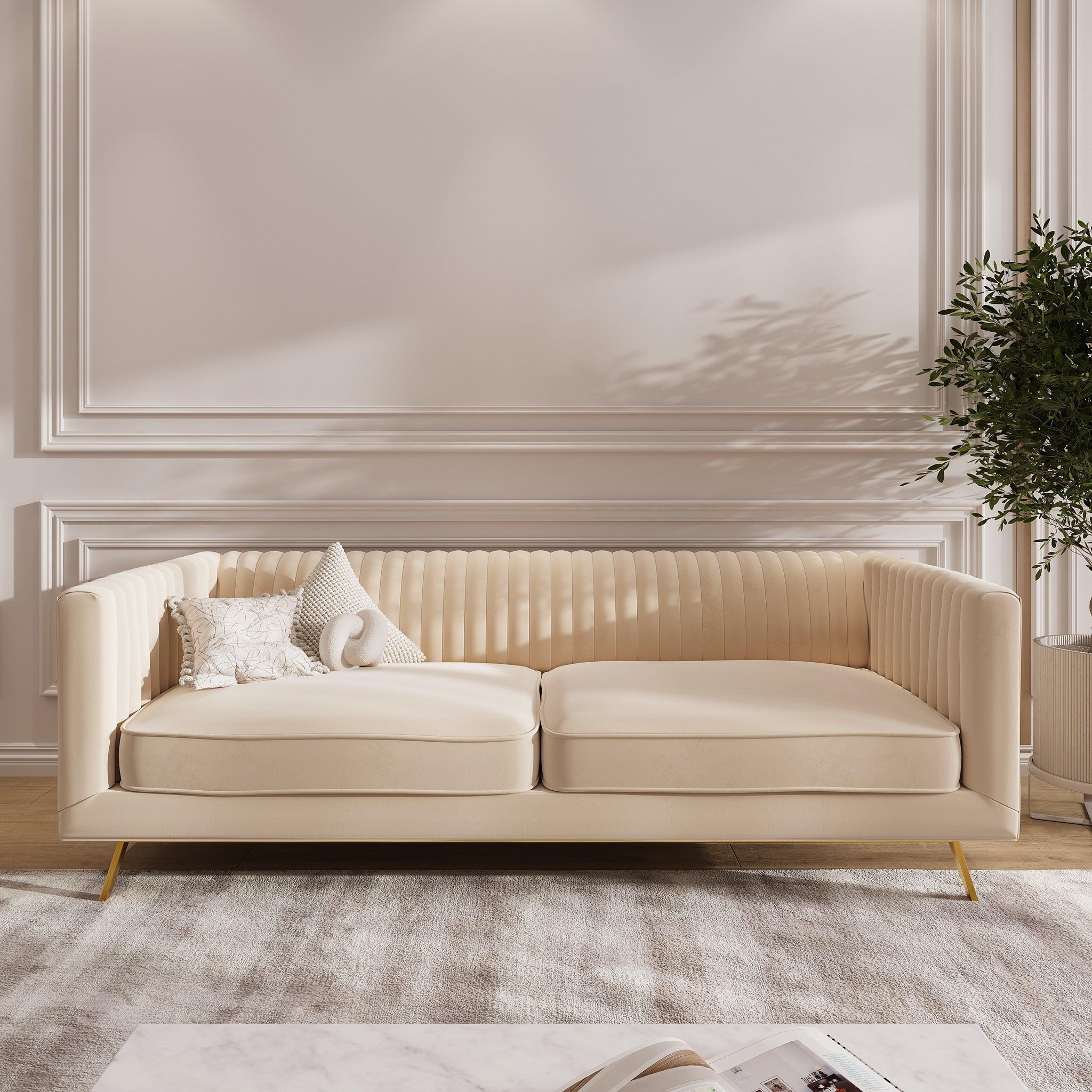 Voir la diapositive 2 : MAISON PAVANE Canapé 3 places en velours beige-gatsby