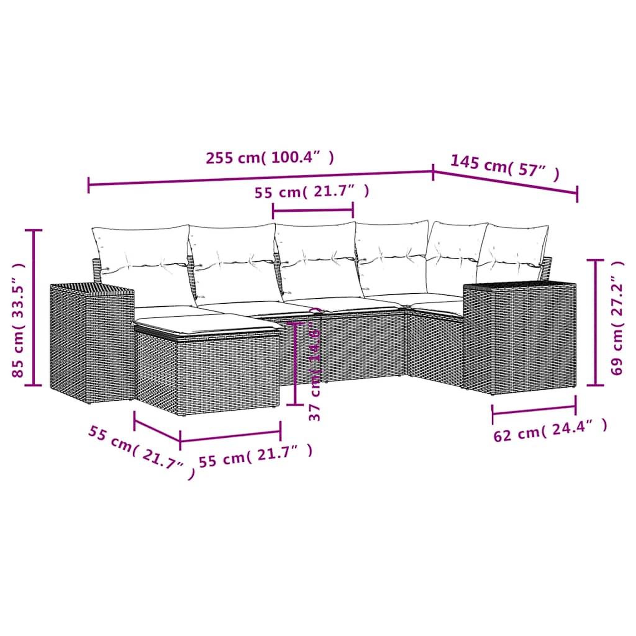 Voir la diapositive 6 : VIDAXL Salon de jardin avec coussins 6 pcs marron resine tressee