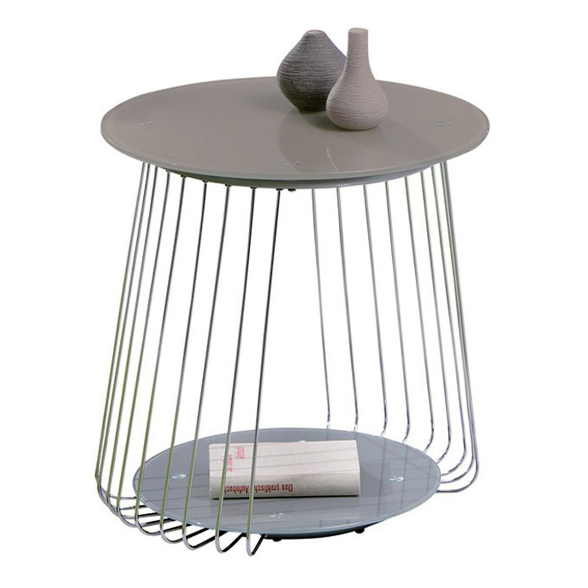 Voir la diapositive 1 : INTERLINK Table d'appoint design en verre  raza  50cm taupe