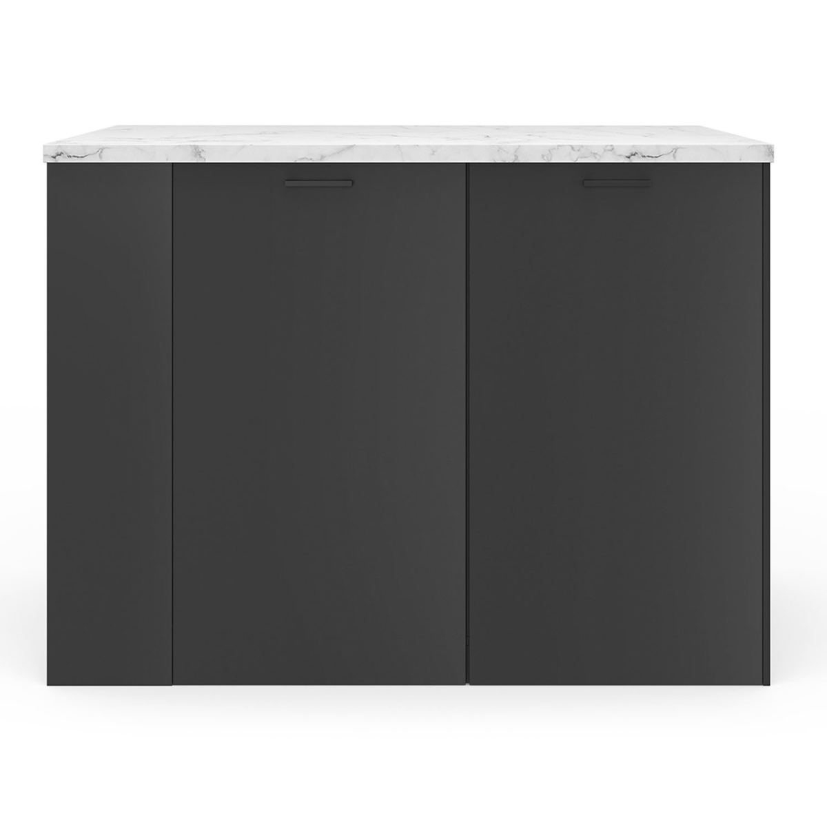 ID MARKET Ilot central TIBO 120 cm bois noir avec plan de travail effet marbre ALASKA