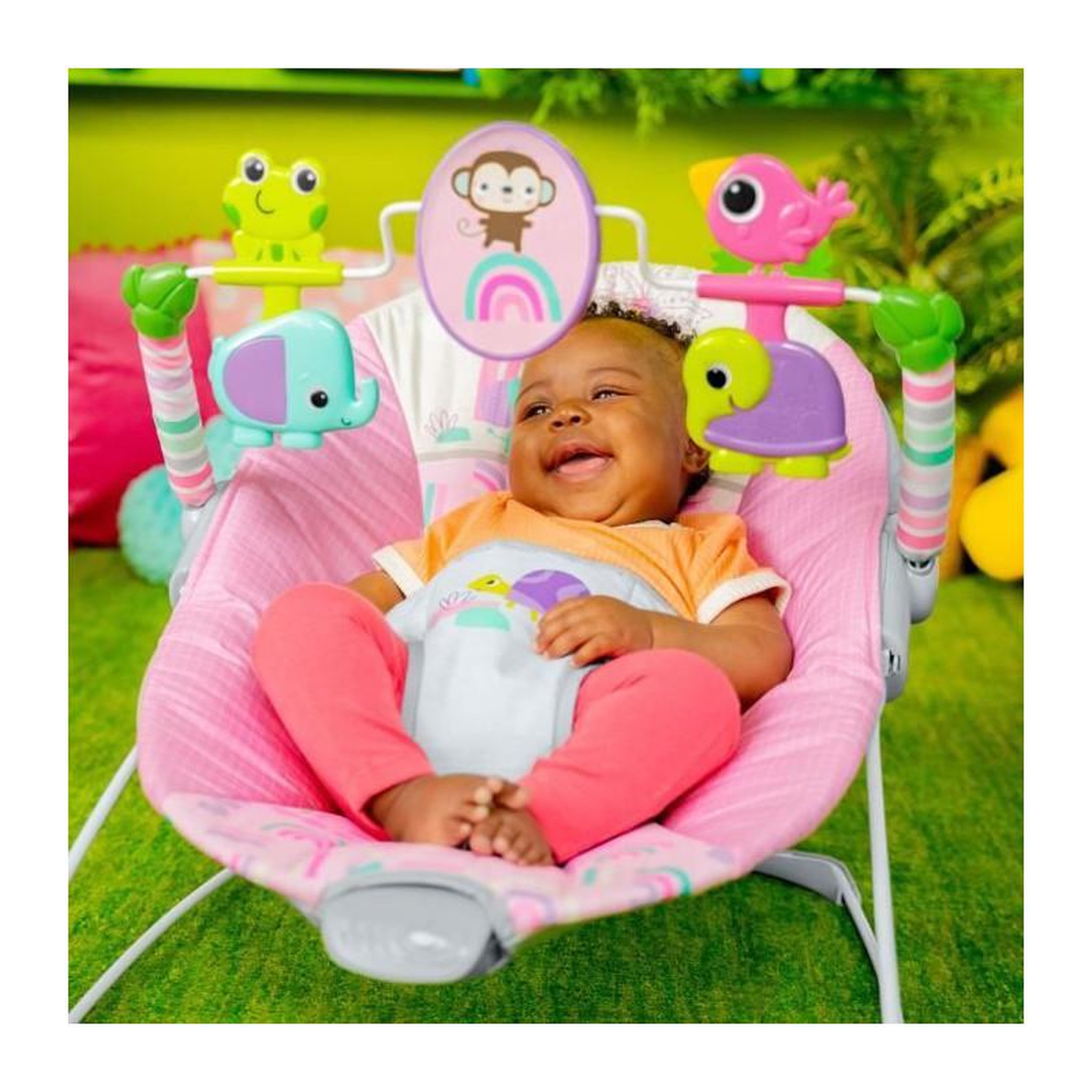 Voir la diapositive 4 : Bright Starts BRIGHT STARTS Transat pink paradise, vibrations apaisantes, jouets interactifs, des la naissance