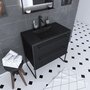 Aurlane Meuble de salle de bain 80x50cm - 2 tiroirs - vasque résine noire effet pierre - STRUCTURA F051