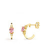 Voir la diapositive 1 : L'ATELIER D'AZUR Boucles d'Oreilles Demi Créoles Zirconiums Roses - Or 18 Carats 750 Jaune
