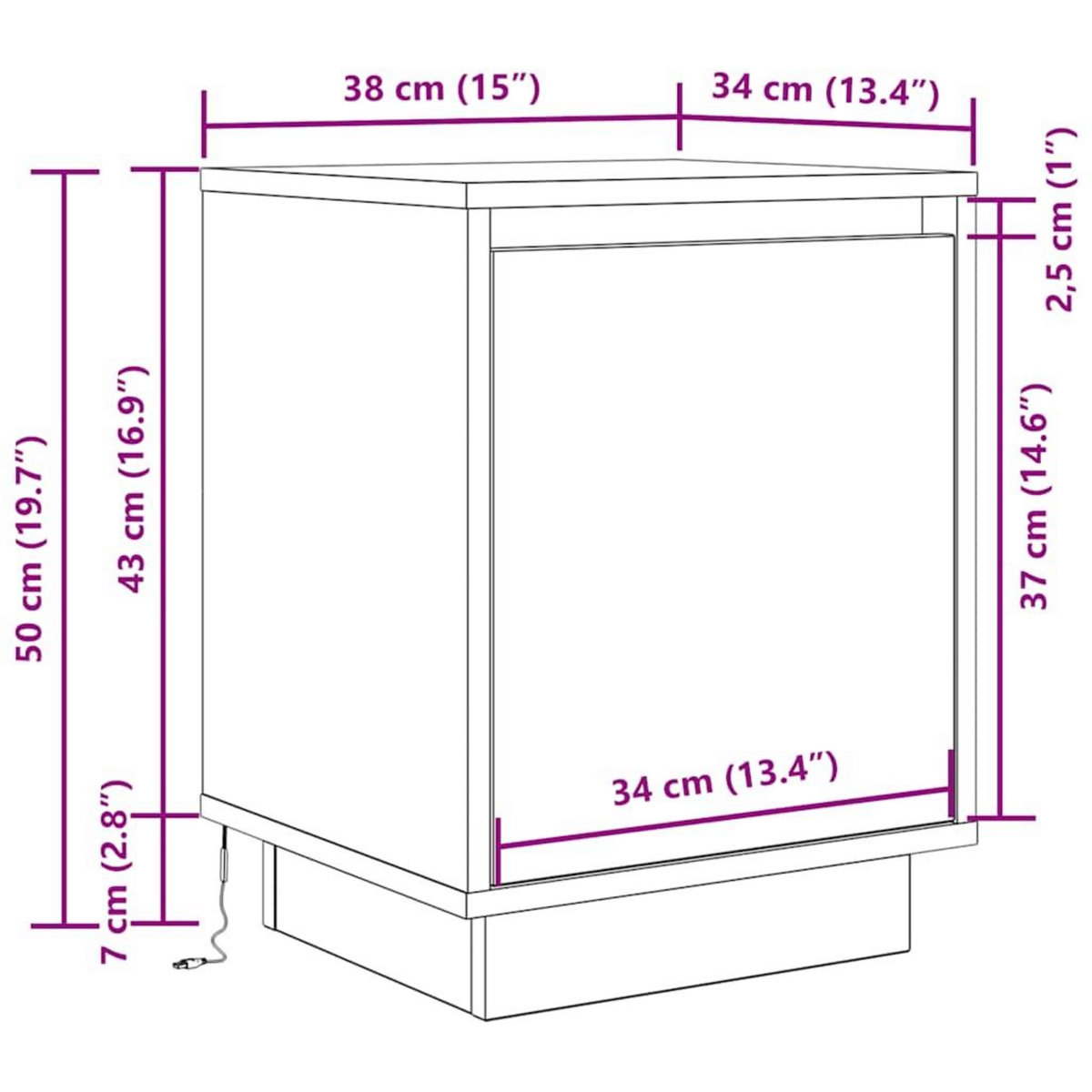 VIDAXL Tables de chevet avec lumieres LED 2 pcs chene fume 38x34x50 cm