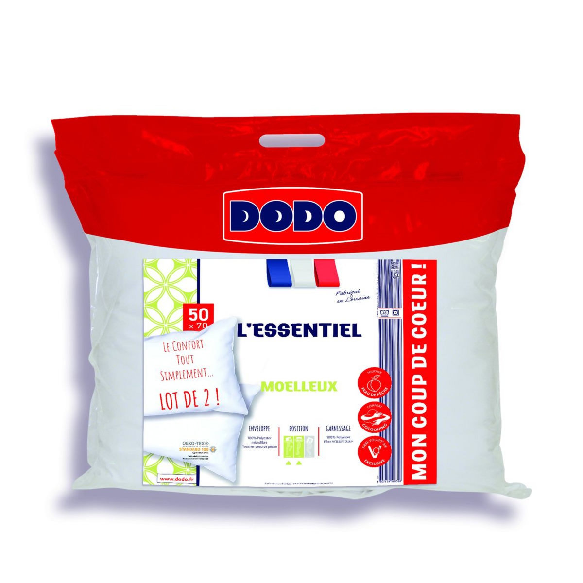 DODO Lot de 2 Oreillers confort Moelleux L'ESSENTIEL 