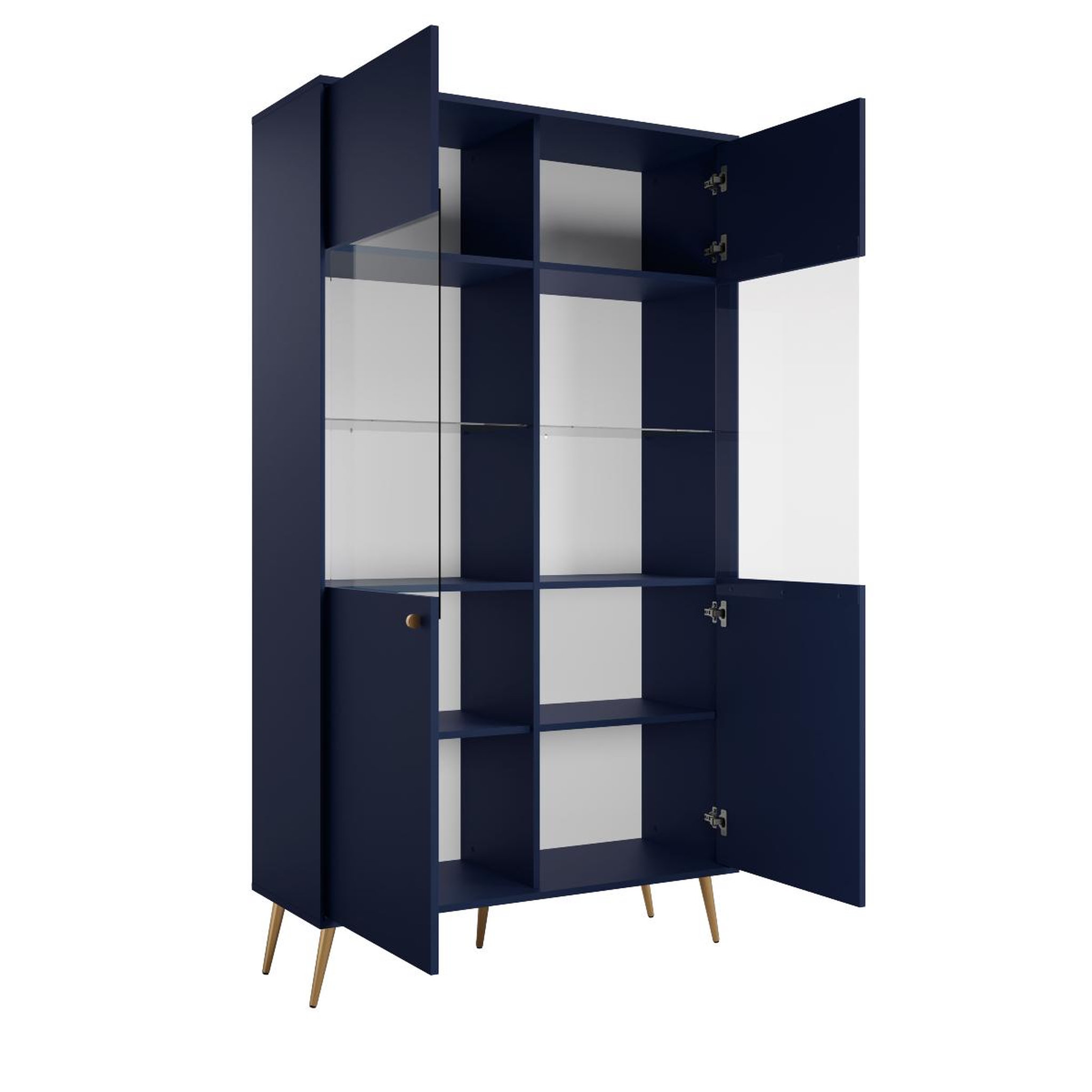 Voir la diapositive 3 : JLC KREATION Argentier vitré moderne bleu et pied or ezia