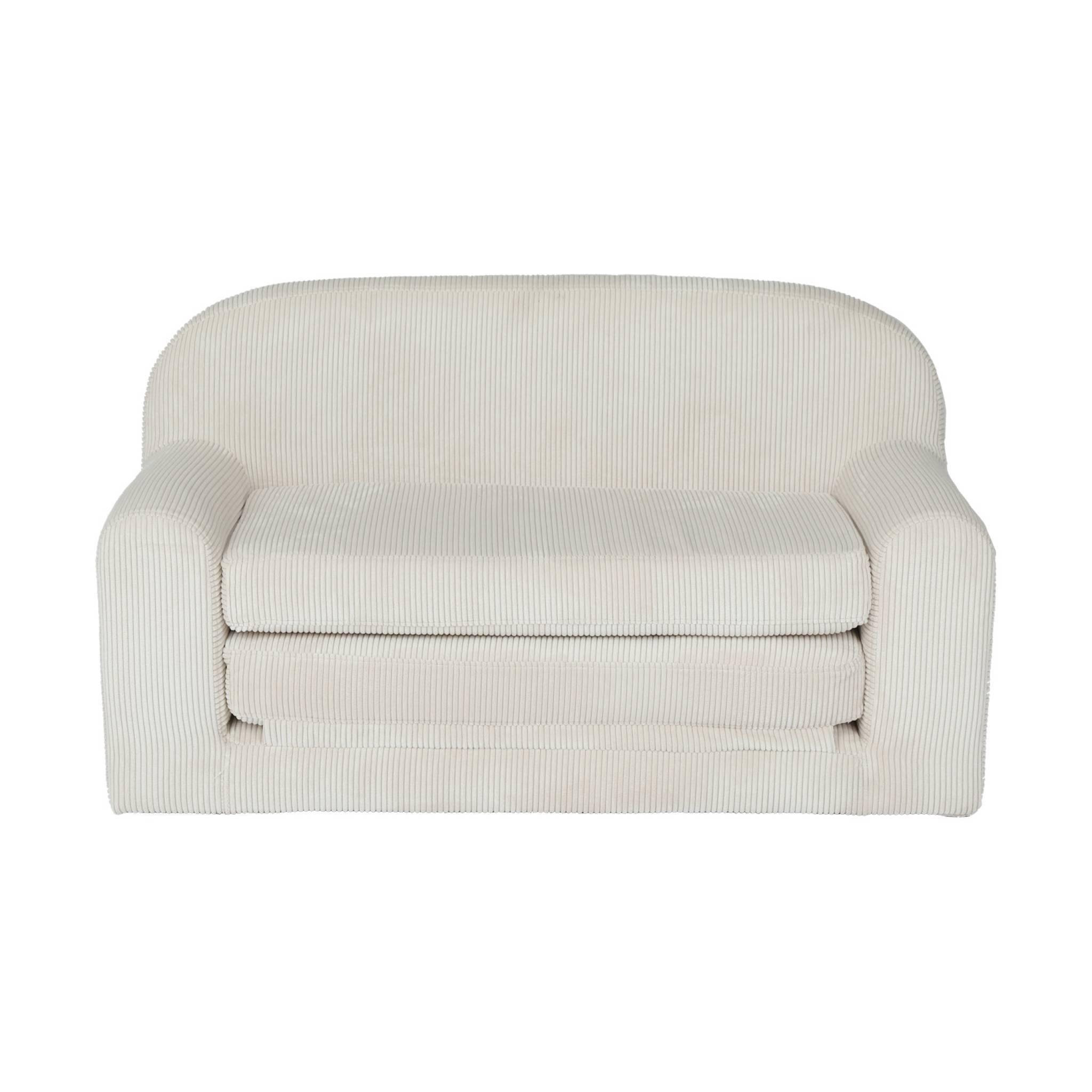 Voir la diapositive 1 : SWEEEK Canapé lit enfant en velours côtelé dépliable. couleur crème. L 90 x P 43 x H 51.5 cm