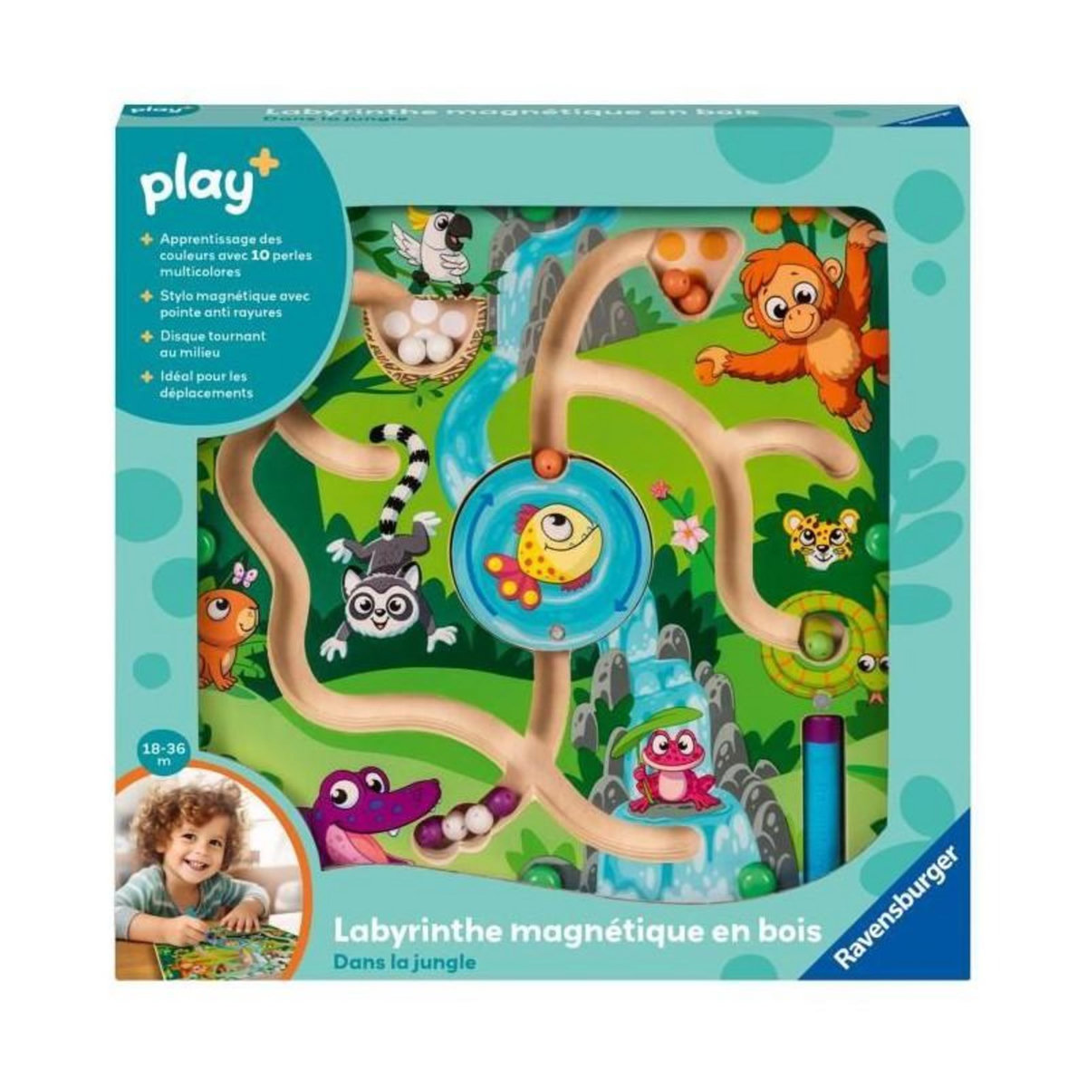 RAVENSBURGER Ravensburger -PLAY + - Labyrinthe magnétique en bois Dans la jungle  - Des 18 mois - version française - 34018