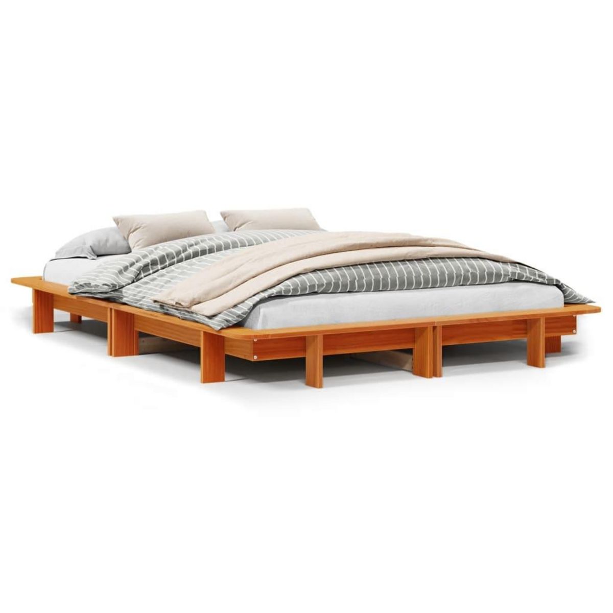 VIDAXL Cadre de lit sans matelas cire marron 135x190cm bois pin massif