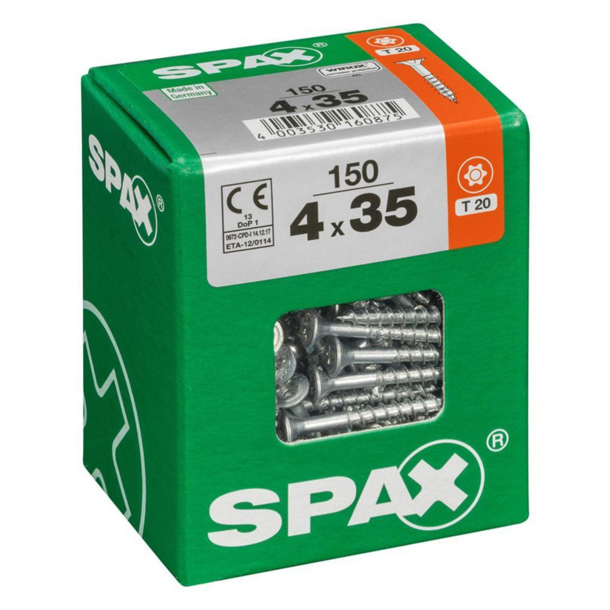 CENTRALE BRICO Lot de 150 vis acier tête fraisée torx SPAX, Diam.4 mm x L.35 mm