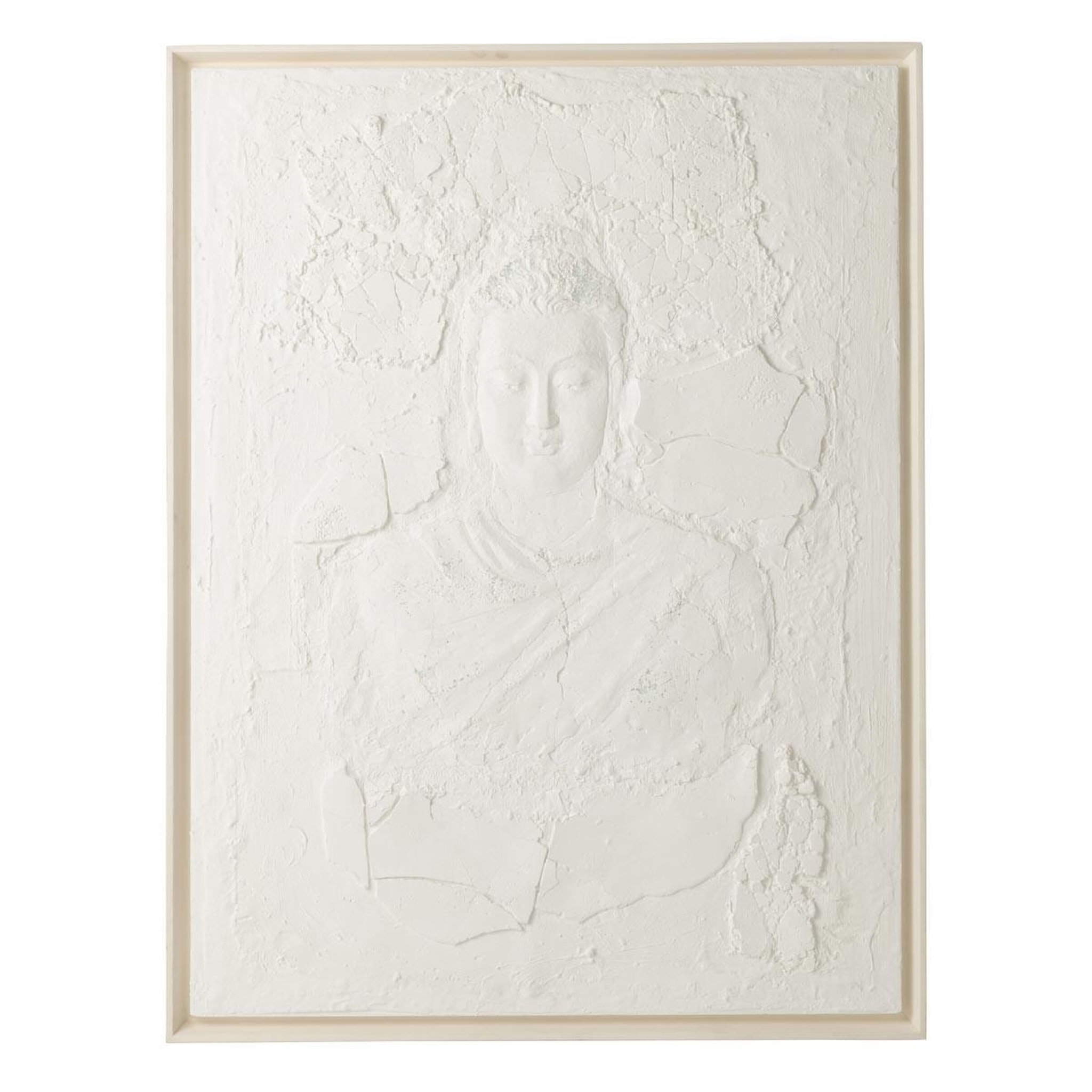 J-LINE Tableau effet plâtre  bouddha  90x120cm blanc