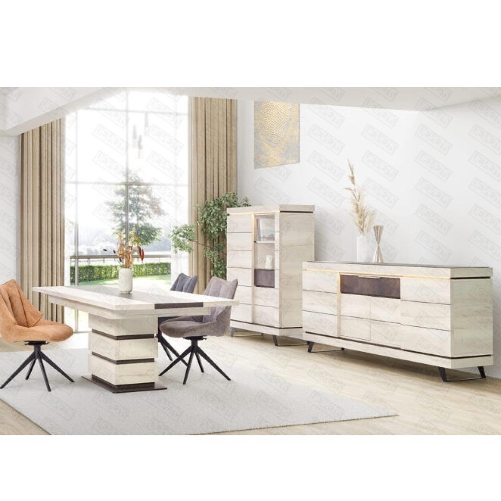 Voir la diapositive 3 : JLC KREATION Argentier-bar contemporain chêne blanchi + led 125cm gilda
