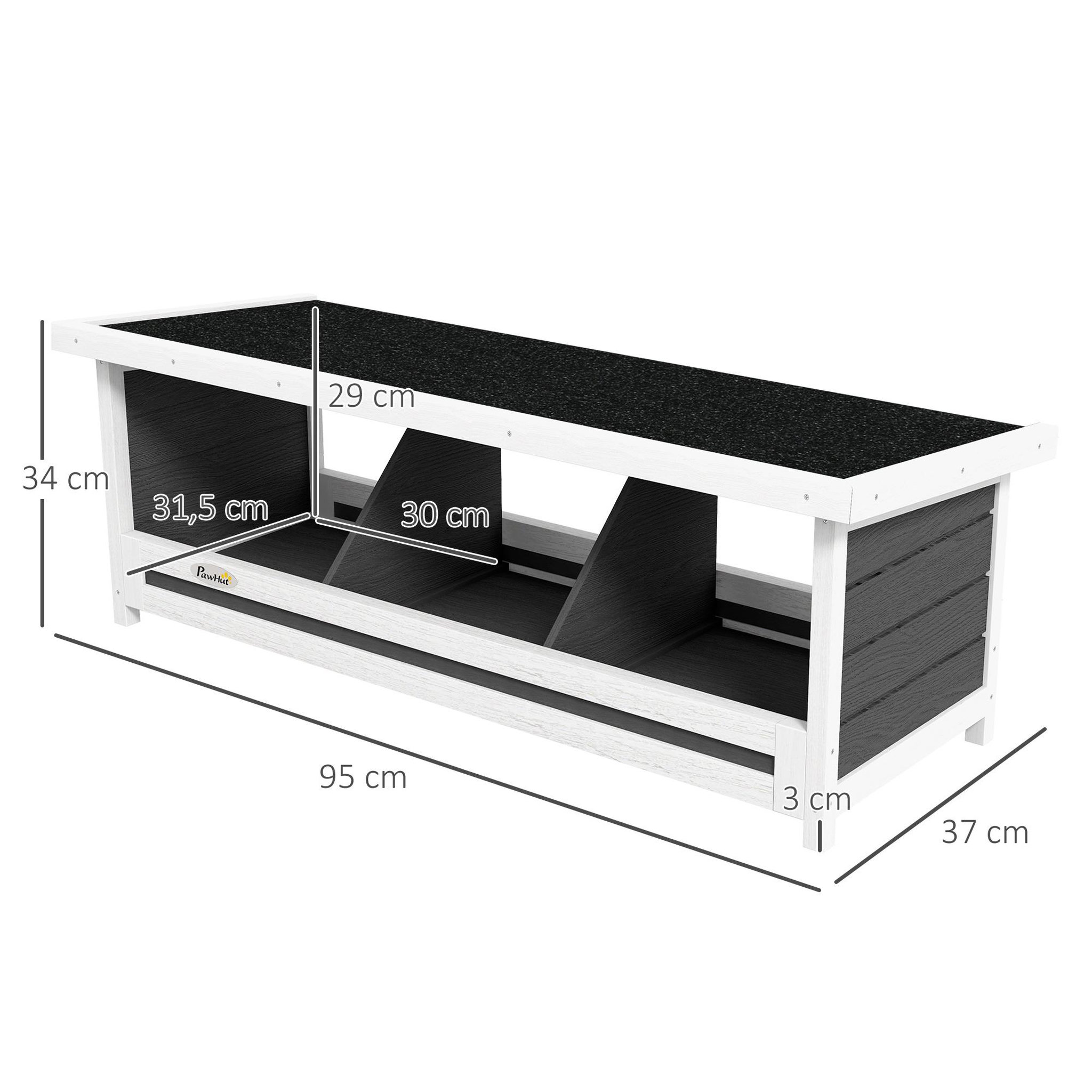 Voir la diapositive 3 : PAWHUT Pondoir pour poules 3 emplacements nichoir en bois avec fond et toit gris blanc noir