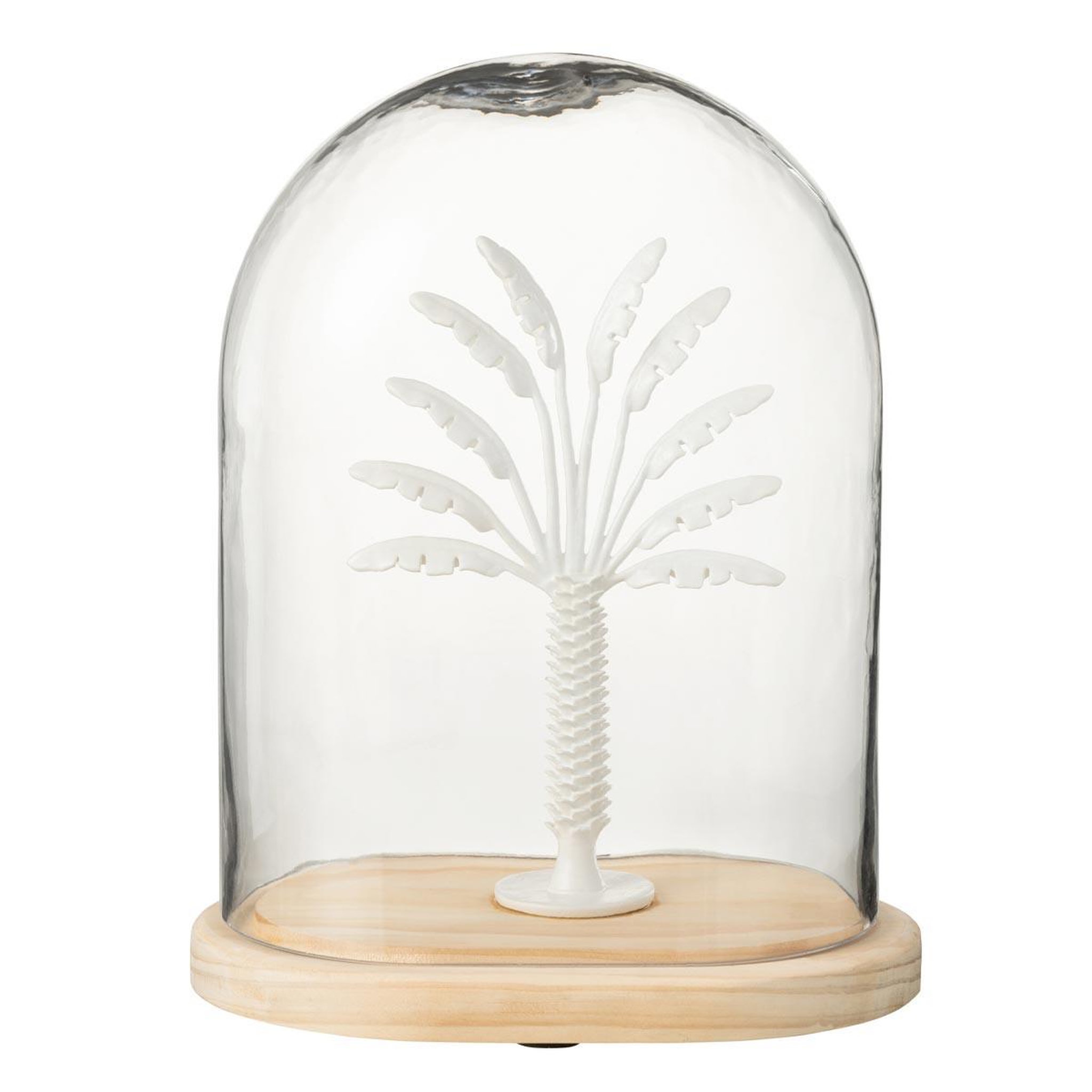 J-LINE Cloche déco en verre  palmier  28cm blanc