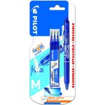 PILOT Lot 1 stylo effaçable pointe moyenne bleu FriXion Ball Clicker + 3 recharges effaçables bleues FriXion Ball