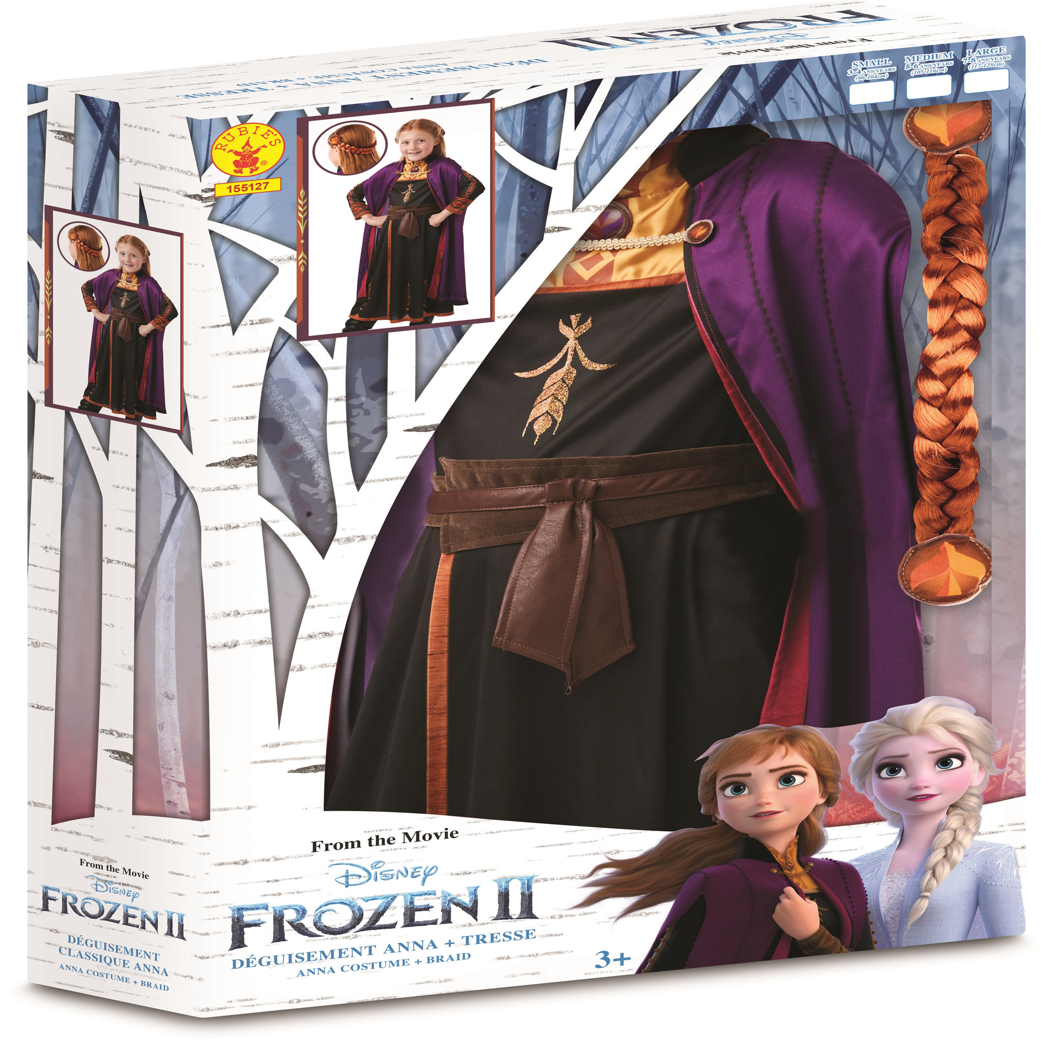 Voir la diapositive 5 : RUBIES Panoplie déguisement + tresse Anna taille 3/4 ans - La reine des neiges