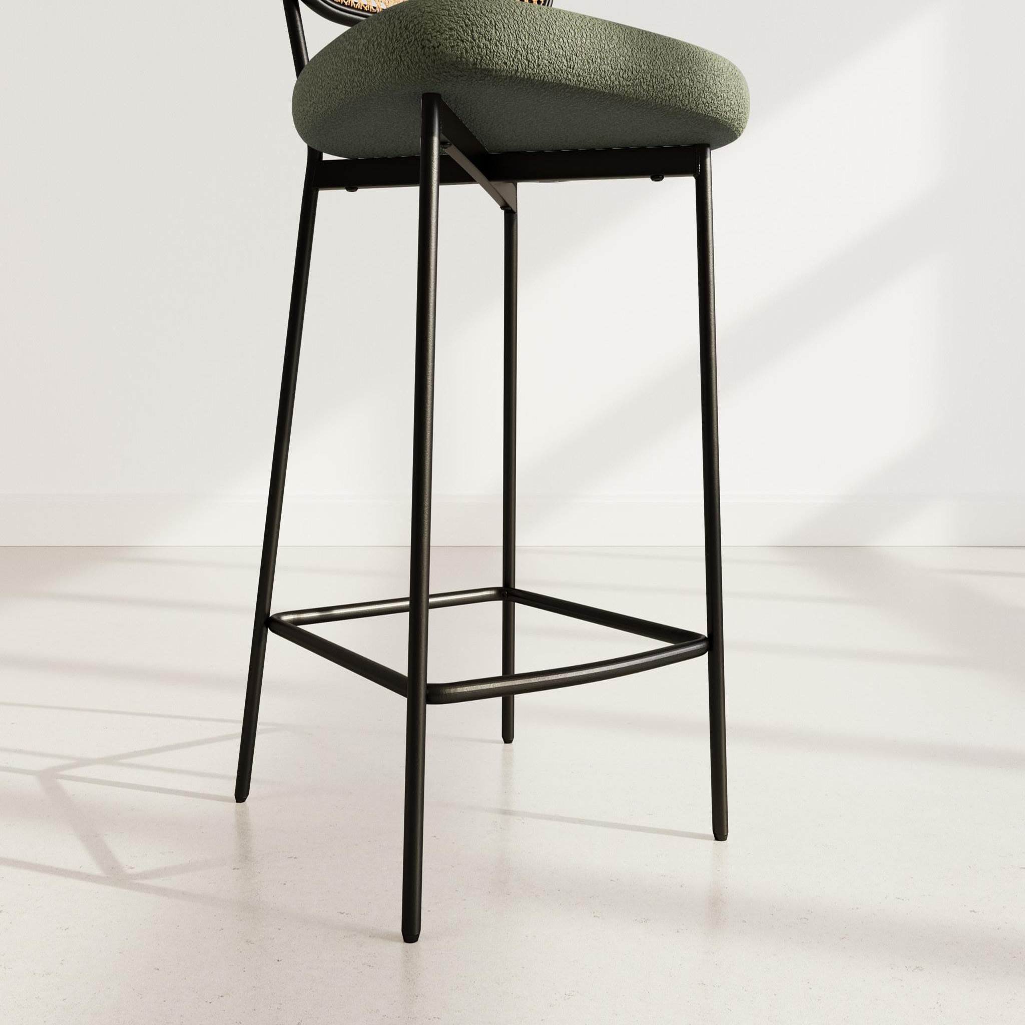 Voir la diapositive 5 : BEST MOBILIER Luciano - lot de 2 tabourets cannage - dossier arrondi - en tissu bouclette