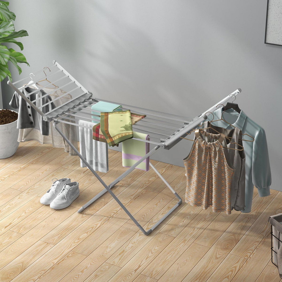 HOMCOM Etendoir séchoir linge pliable 2 ailes latérales extensibles alliage aluminium