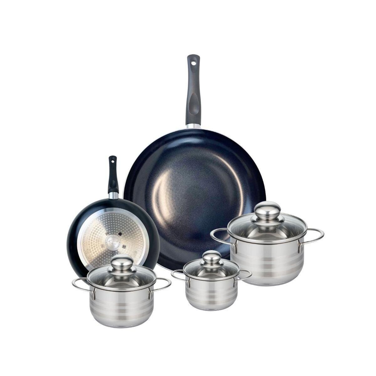 ELO Ensemble de 2 Poêles de cuisson 20 et 32 cm et 3 faitouts 12, 14 et 16 cm Elo Prima Brillant