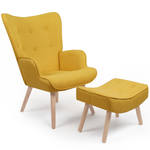 ID MARKET Fauteuil scandinave IVAR avec repose pieds jaune