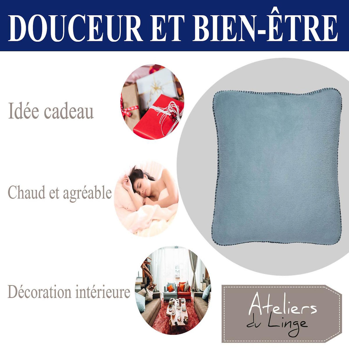 Les Ateliers du Linge Coussin imprime 100% polyester melly
