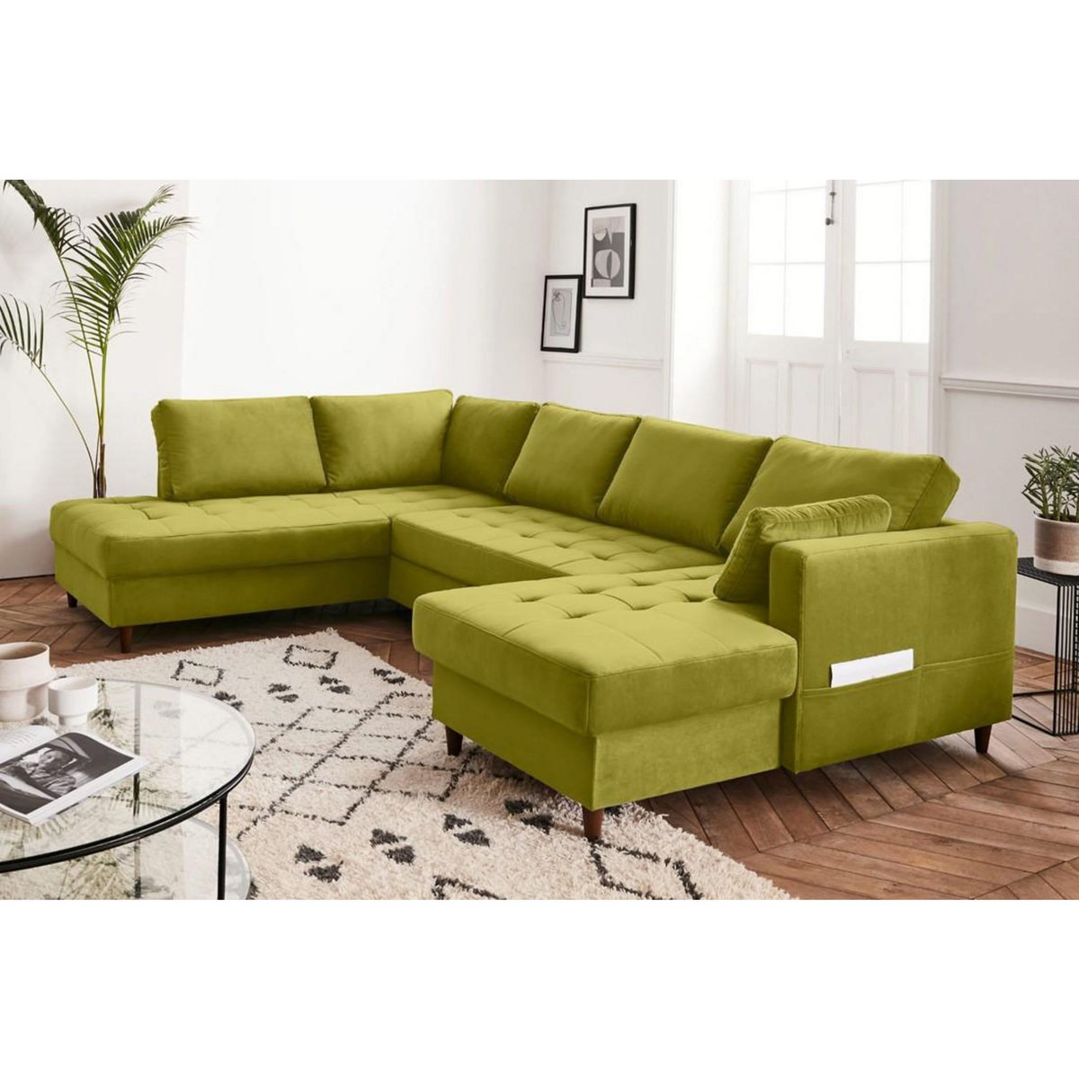 LISA DESIGN Anna - canapé panoramique d'angle gauche - 7 places - convertible avec coffre - en velours