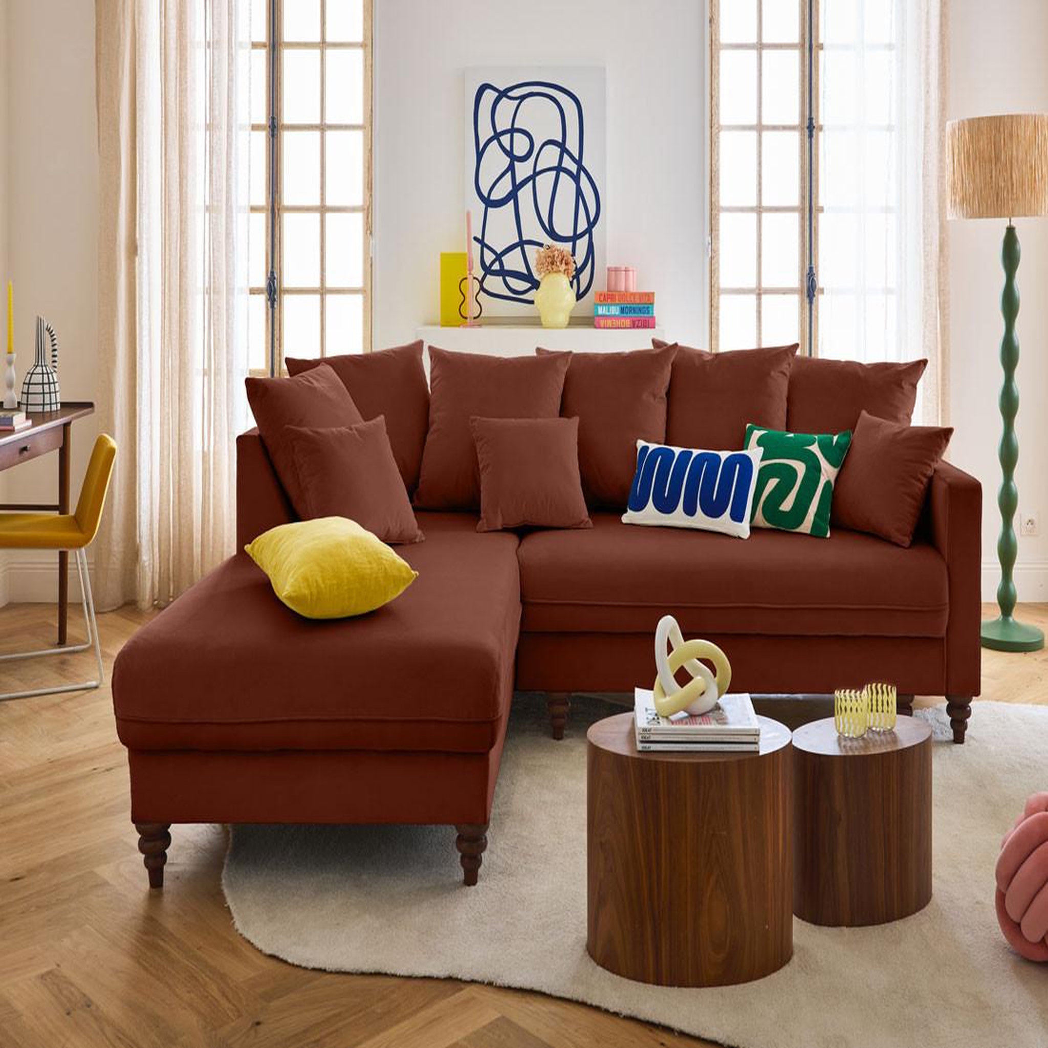 Voir la diapositive 1 : BEST MOBILIER Flamingo - canapé d'angle gauche 4 places convertible en velours