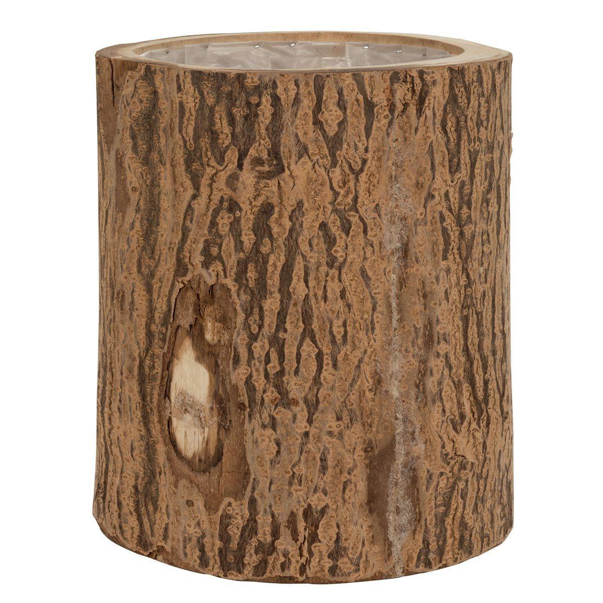 J-LINE Cache-pot rond en bois  berk  32cm naturel