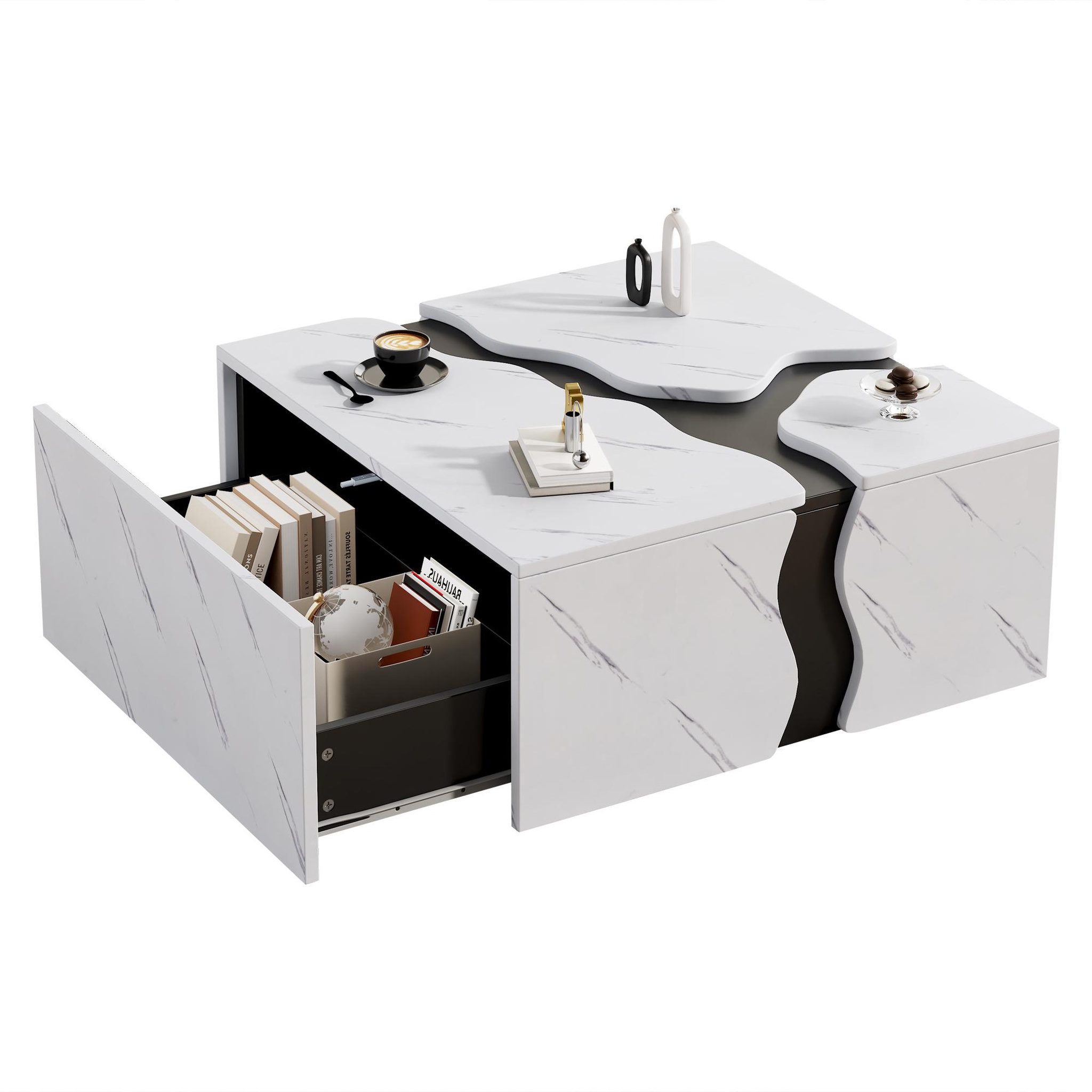 MERAX Table basse carrée blanc avec 1 tiroir - 70x70 cm panneau de particules
