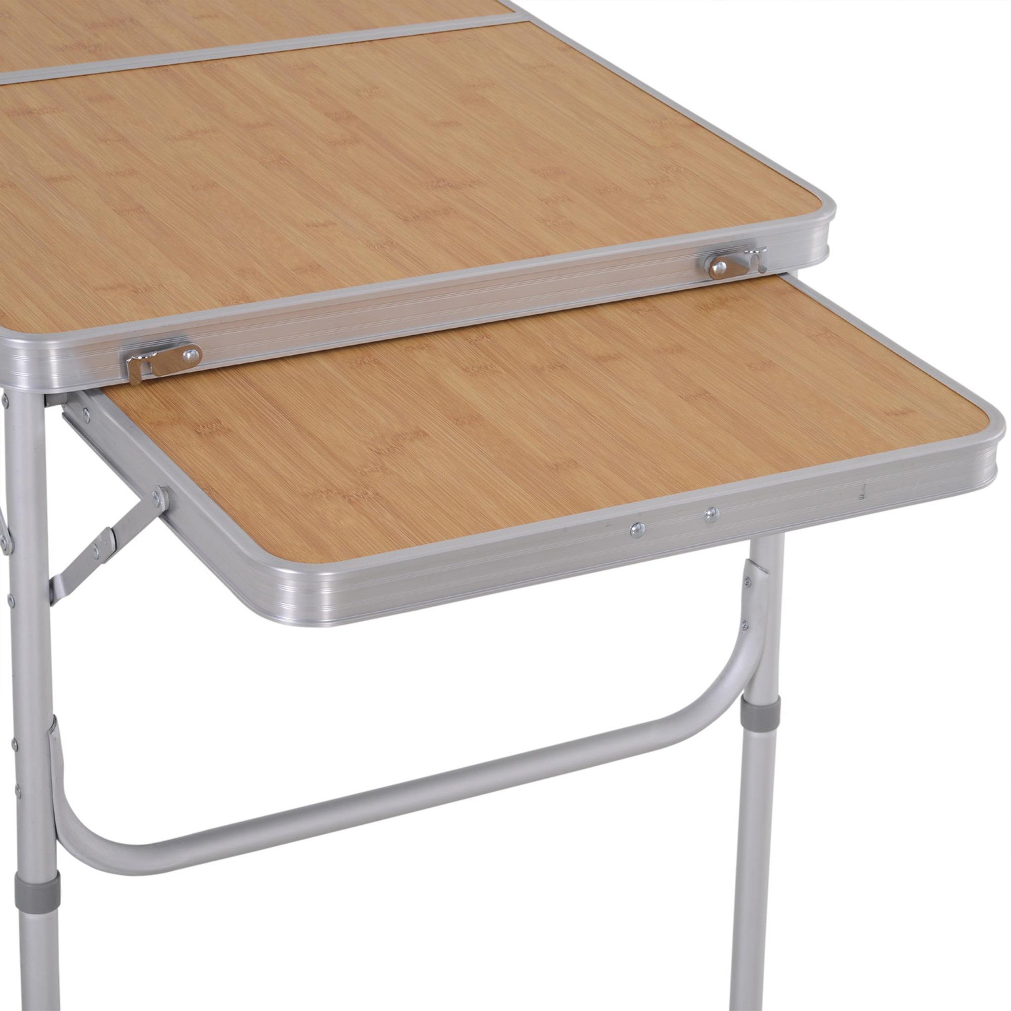 Voir la diapositive 5 : OUTSUNNY Table pliante table de camping table de jardin avec rallonge hauteur réglable aluminium mdf imitation bambou