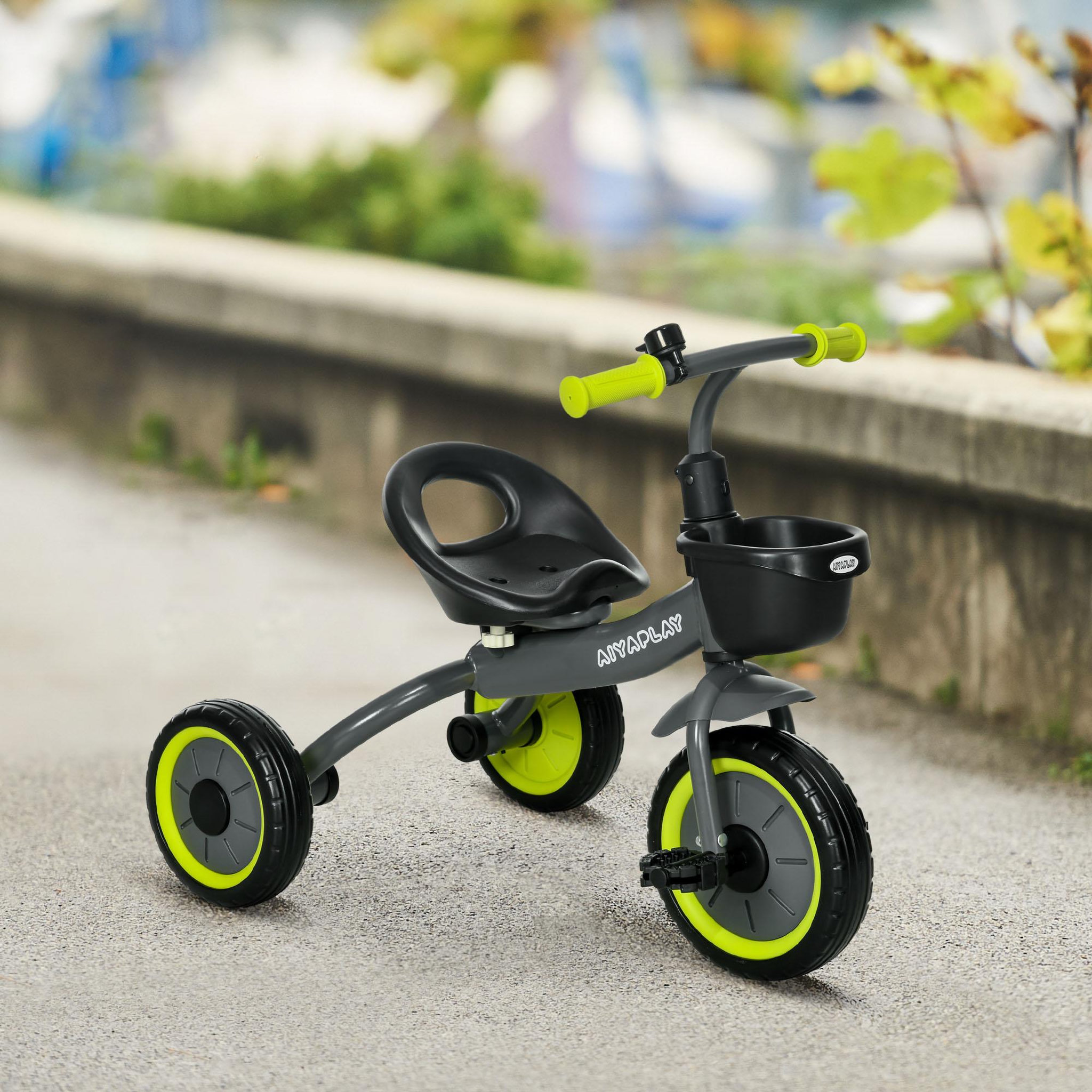 Voir la diapositive 4 : HOMCOM Tricycle enfant multi-équipé garde-boue sonnette panier pédales antidérapantes siège réglable avec dossier métal noir