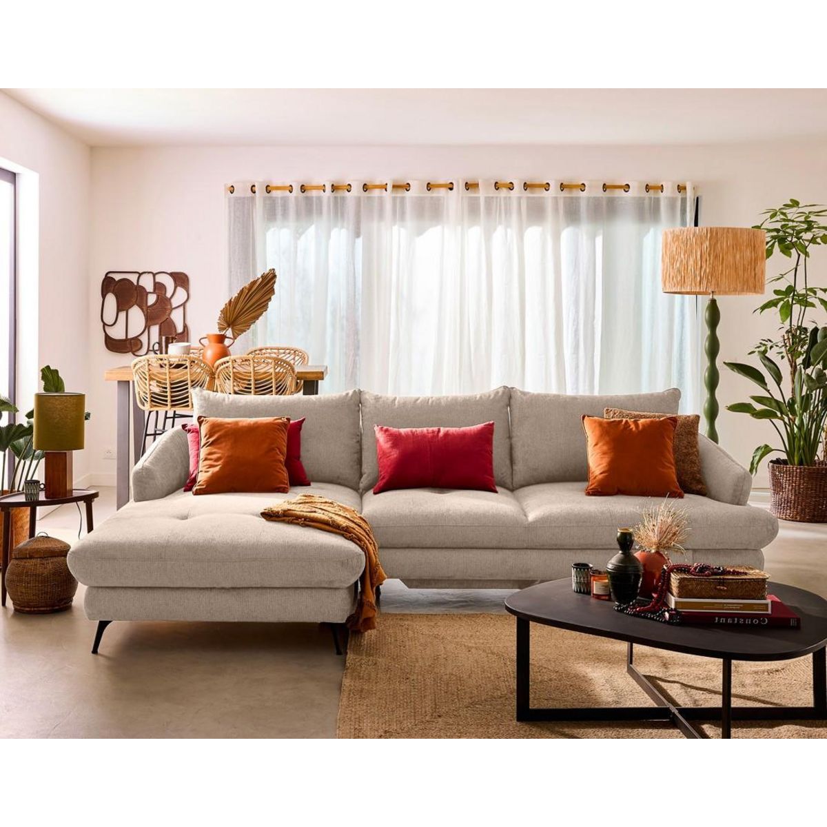 LISA DESIGN Ninon - canapé d'angle gauche 4 places convertible avec coffre en tissu texturé