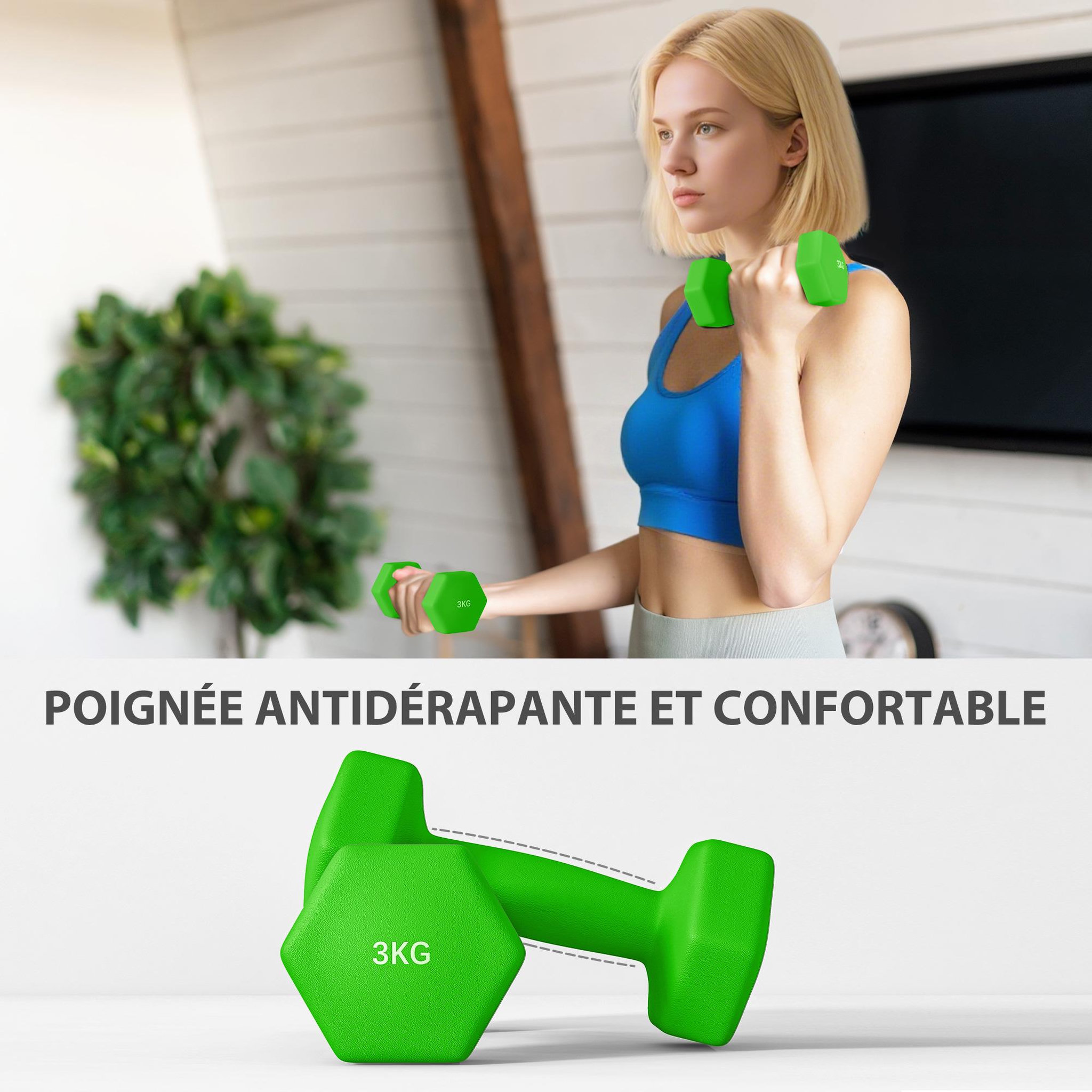 Voir la diapositive 6 : HOMCOM Support noir pour 6 haltères vinyles - 6 haltères incluses total 12 kg - rose mauve vert