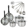 Voir la diapositive 1 : Fackelmann Set 2 poêles 20 24 cm, 3 faitouts 16, 20 et 24 cm en inox et 6 ustensiles inox Fackelmann Geneva