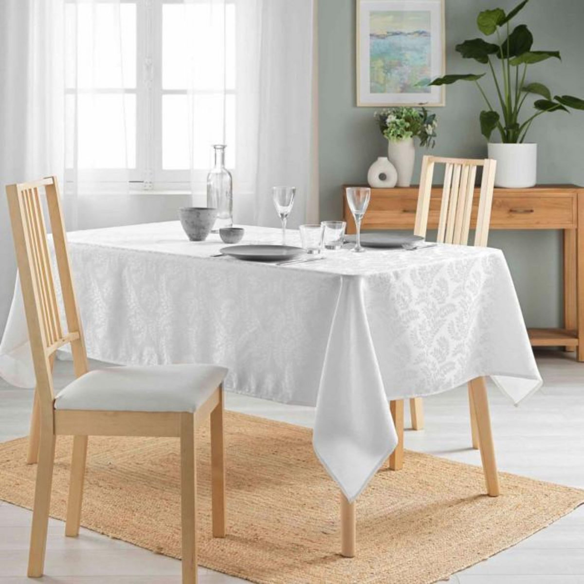 Paris Prix Nappe Jacquard Imprimé  Doriane  140x240cm Blanc