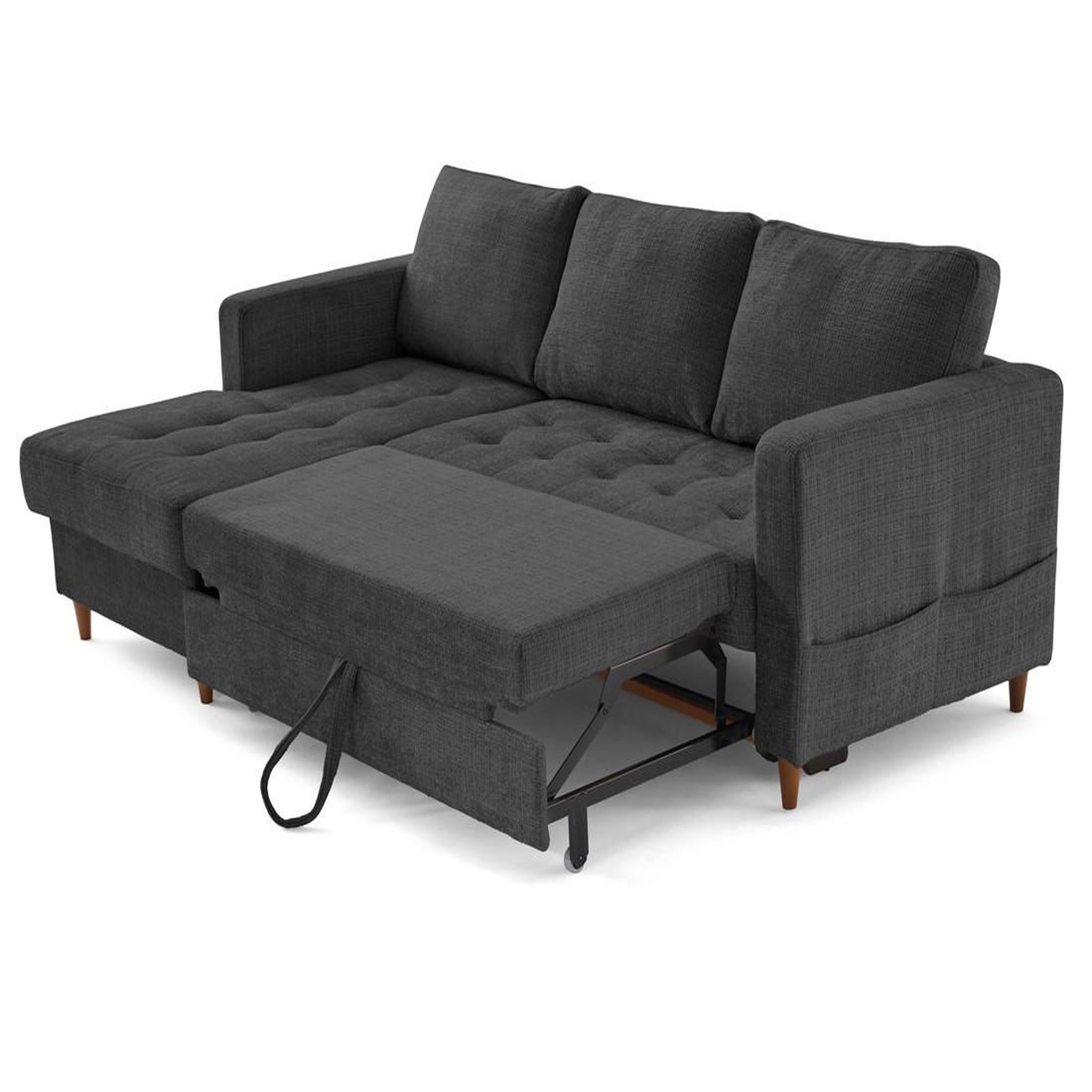 Voir la diapositive 2 : BEST MOBILIER Anna - canapé d'angle gauche 4 places convertible avec coffre en velours texturé