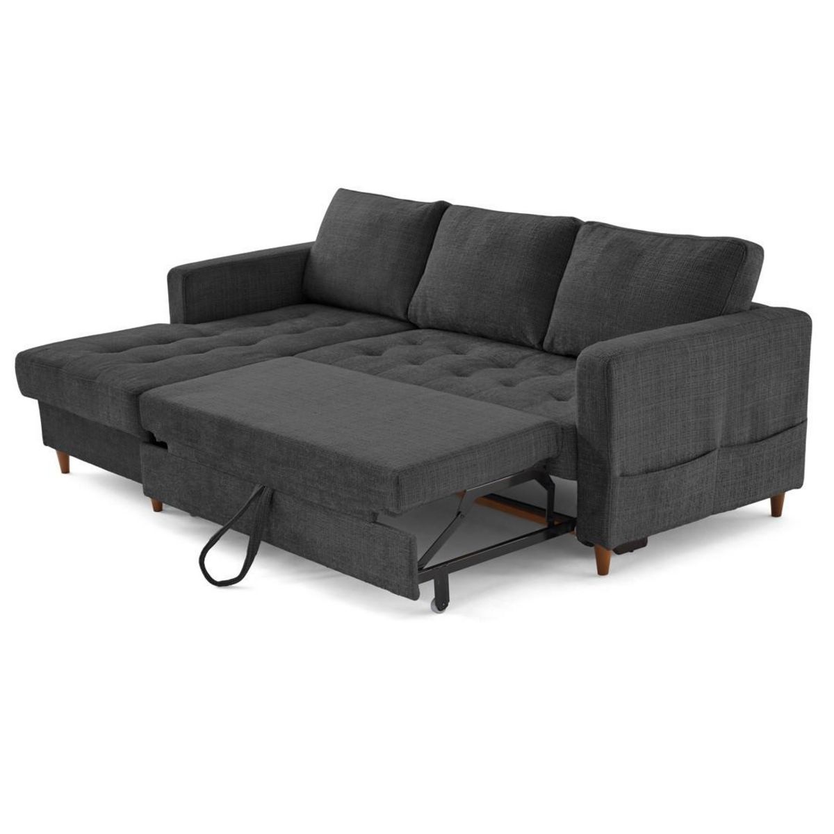 LISA DESIGN Anna - canapé d'angle gauche 4 places convertible avec coffre en velours texturé