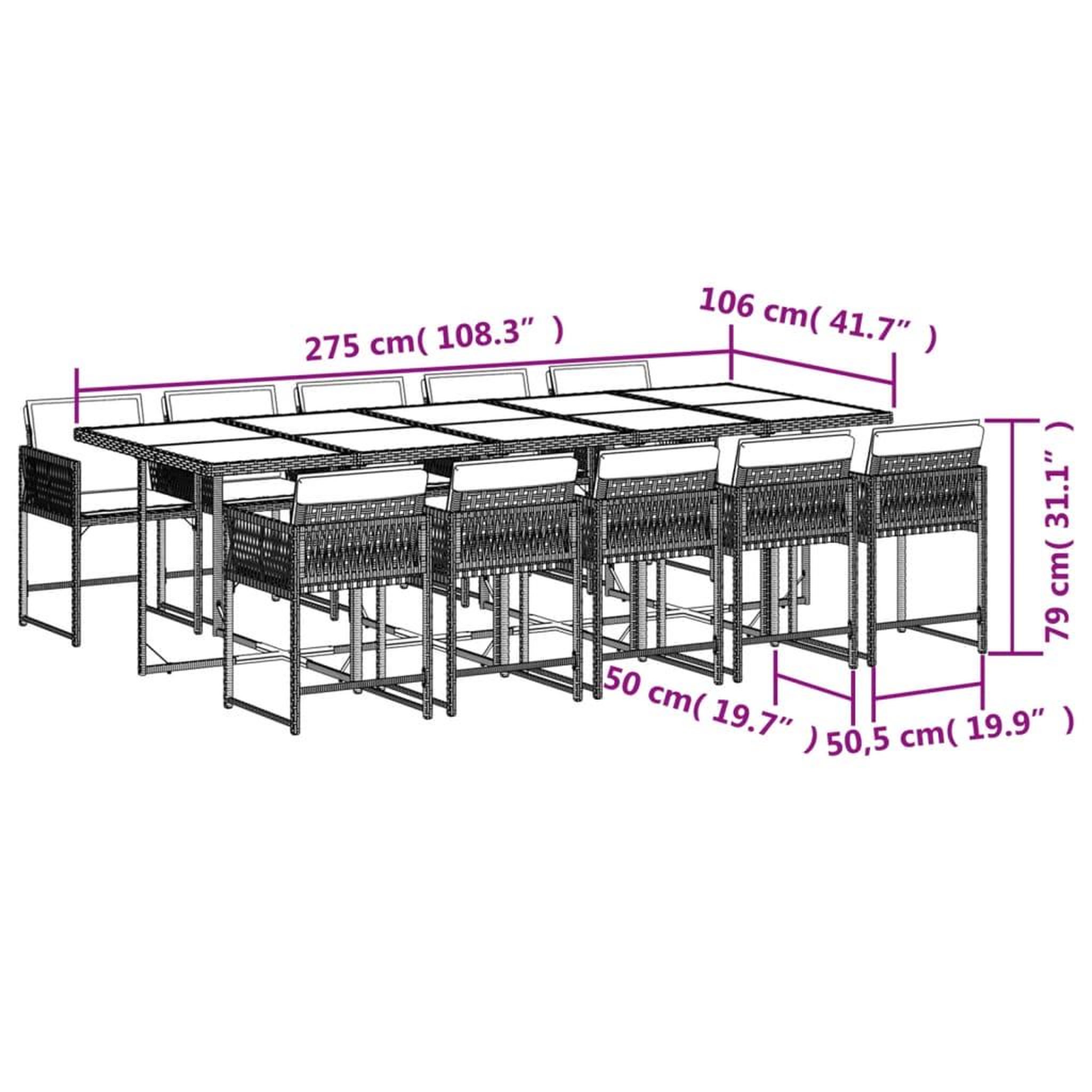 Voir la diapositive 4 : VIDAXL Ensemble a manger de jardin 11pcs avec coussins gris poly rotin