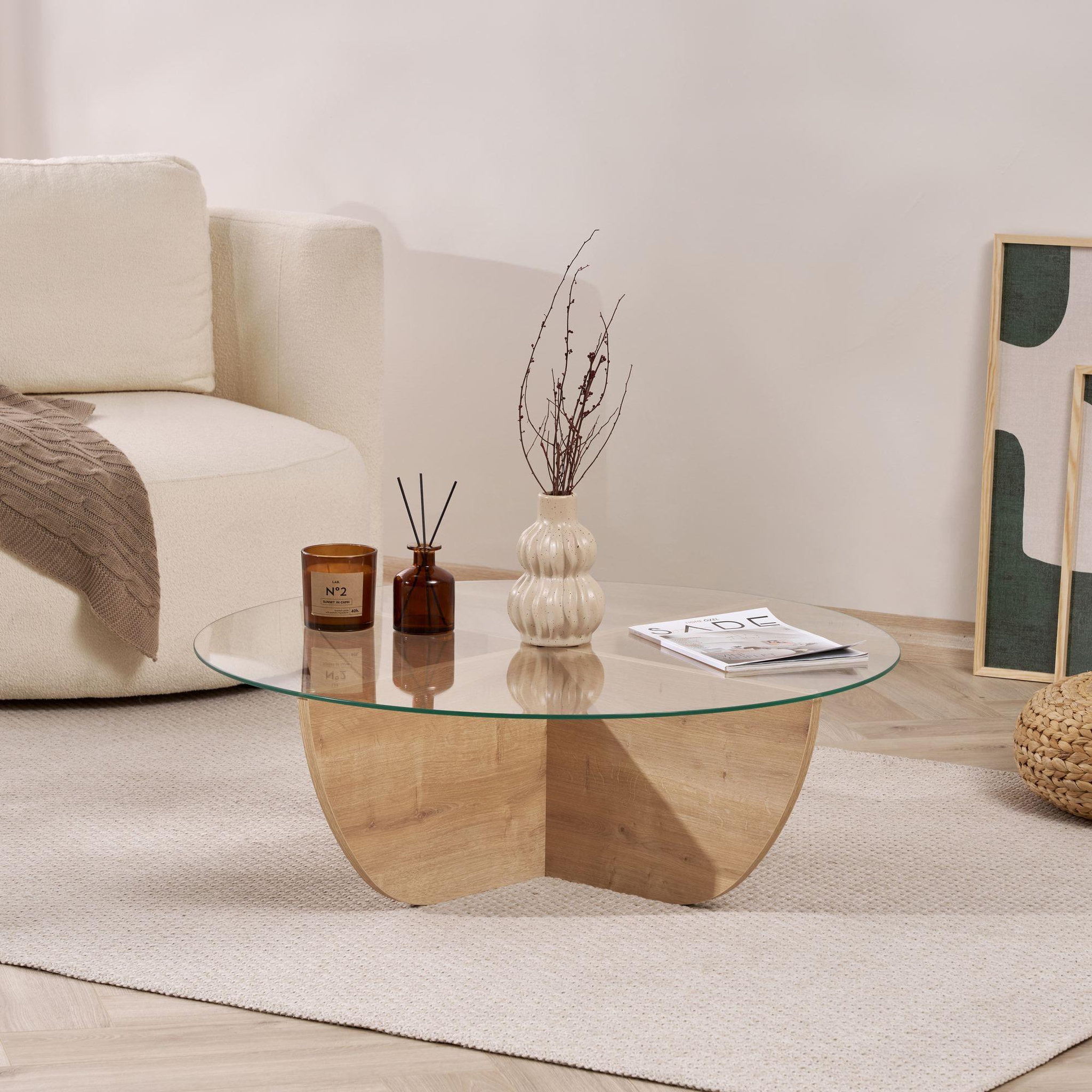 Voir la diapositive 3 : Habitat et Jardin Table basse en verre  liya  90 x 90 x 30 cm - chêne saphir