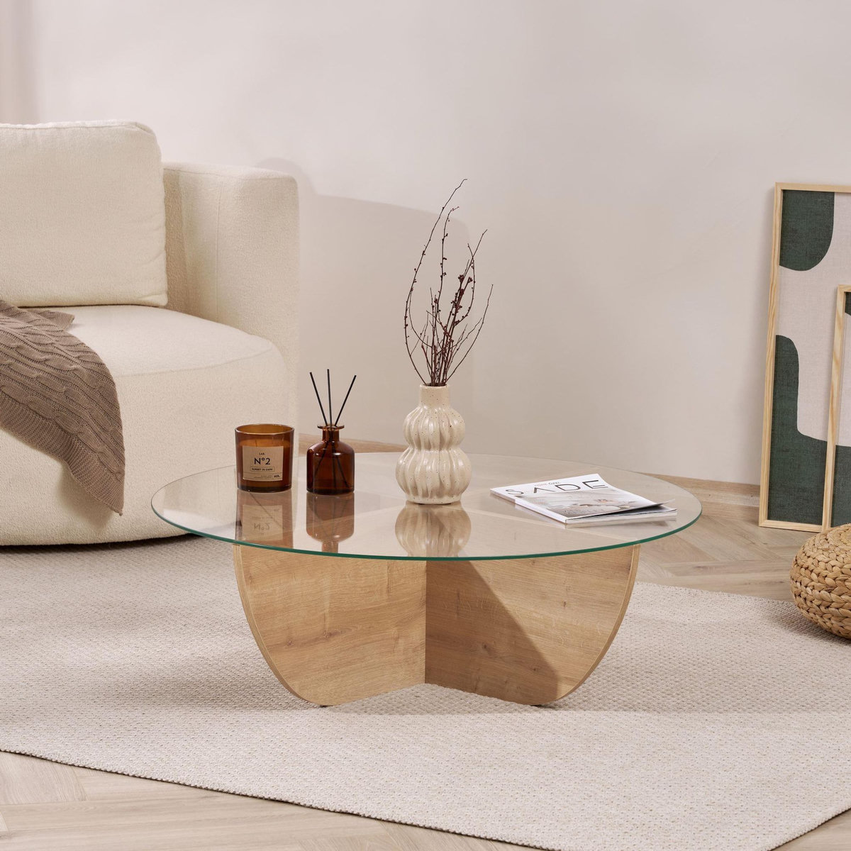 Habitat et Jardin Table basse en verre  Liya  90 x 90 x 30 cm - Chêne saphir