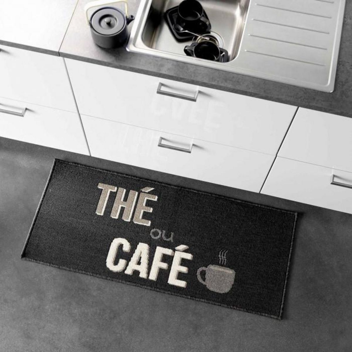 Paris Prix Tapis de Cuisine  Breakfast  50x120cm Noir