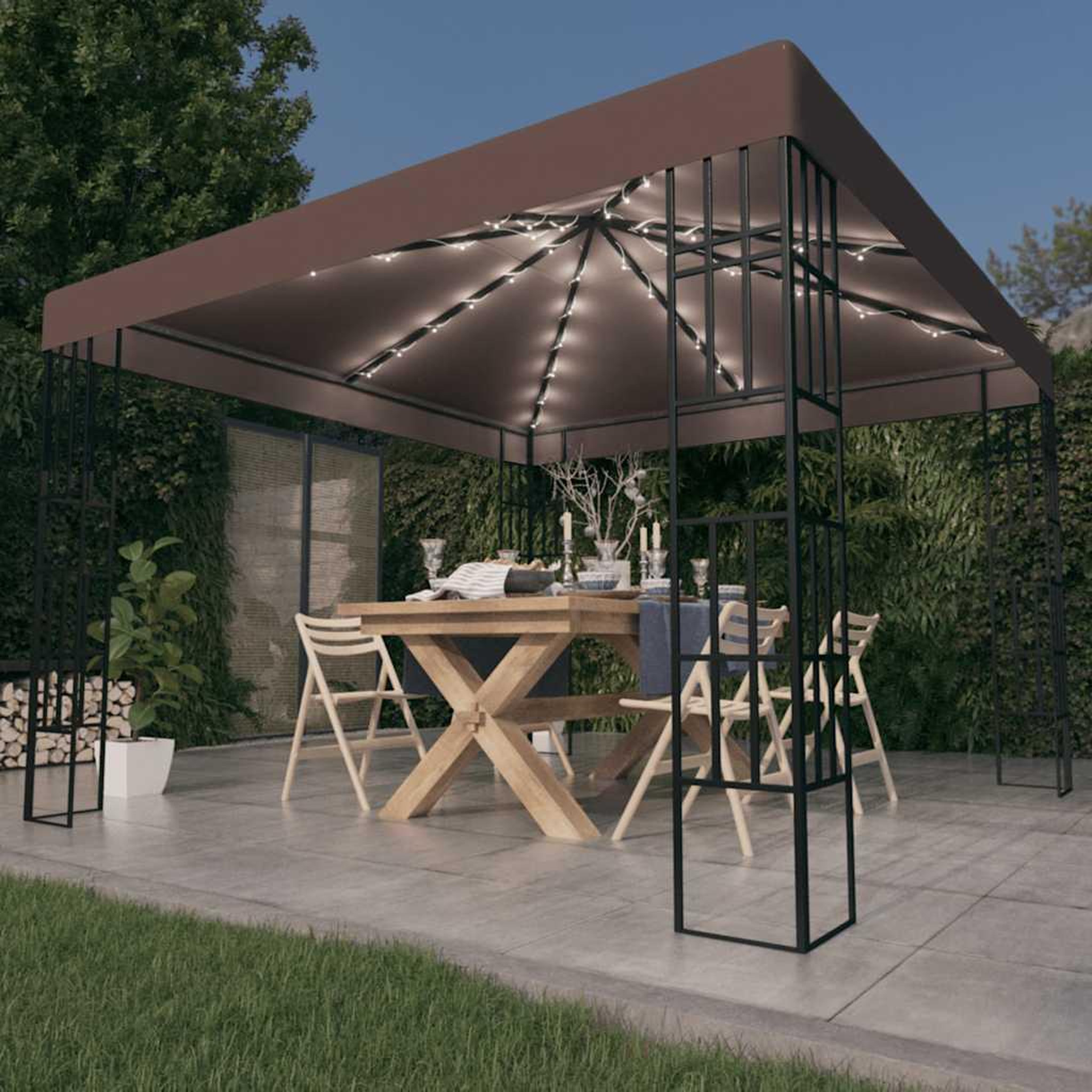 VIDAXL Tonnelle avec guirlande lumineuse a LED 3x3 m Taupe