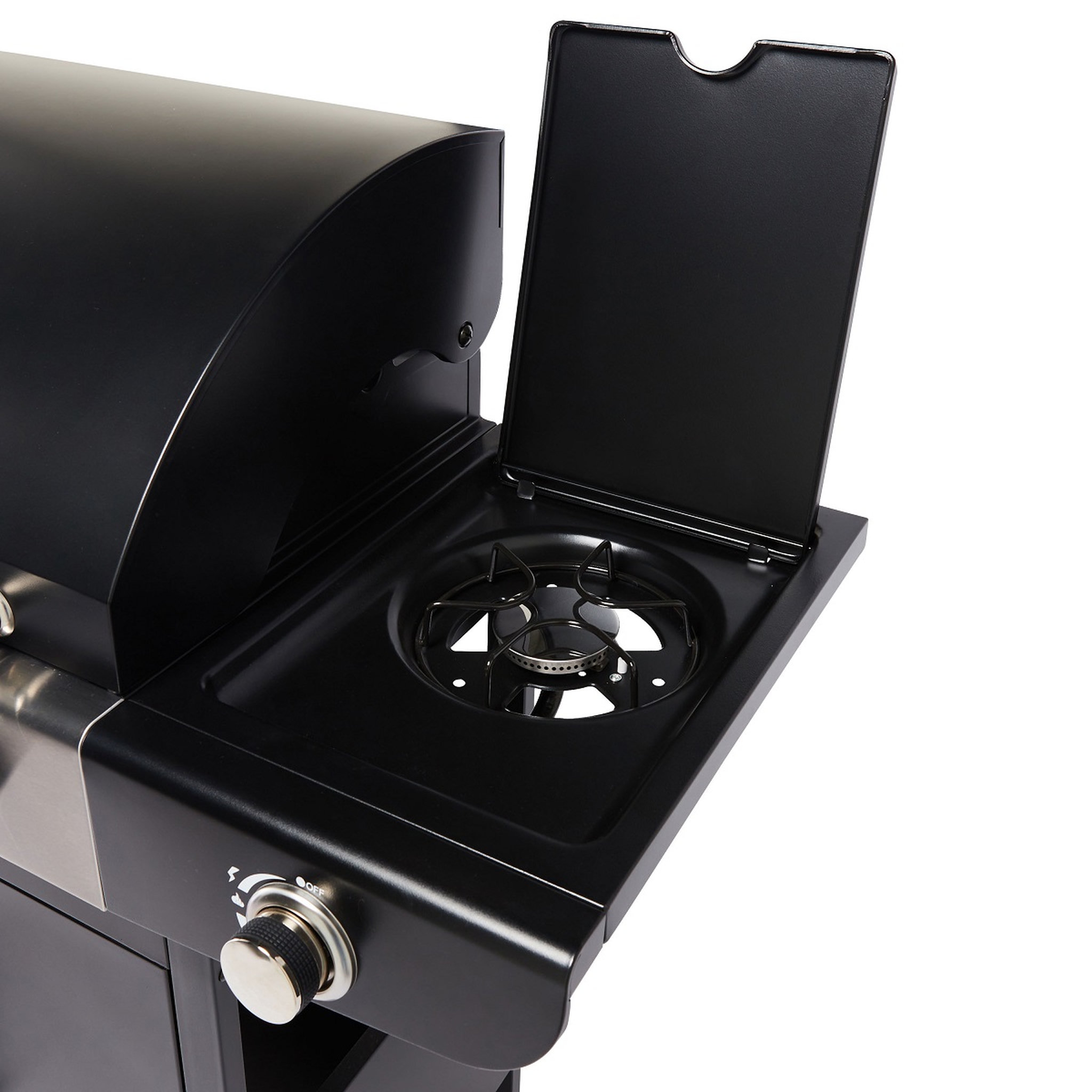 Voir la diapositive 3 : GARDENSTAR Barbecue à gaz en acier 4 brûleurs + 1 latéral MISTRA
