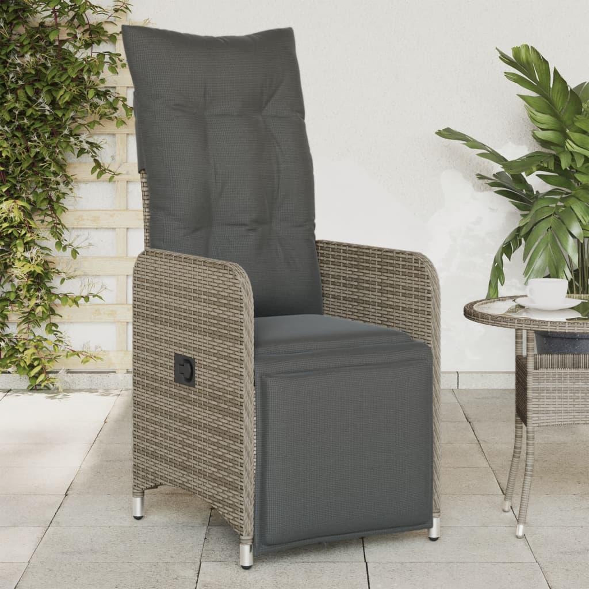 VIDAXL Chaises inclinables de jardin lot de 2 et coussins gris rotin