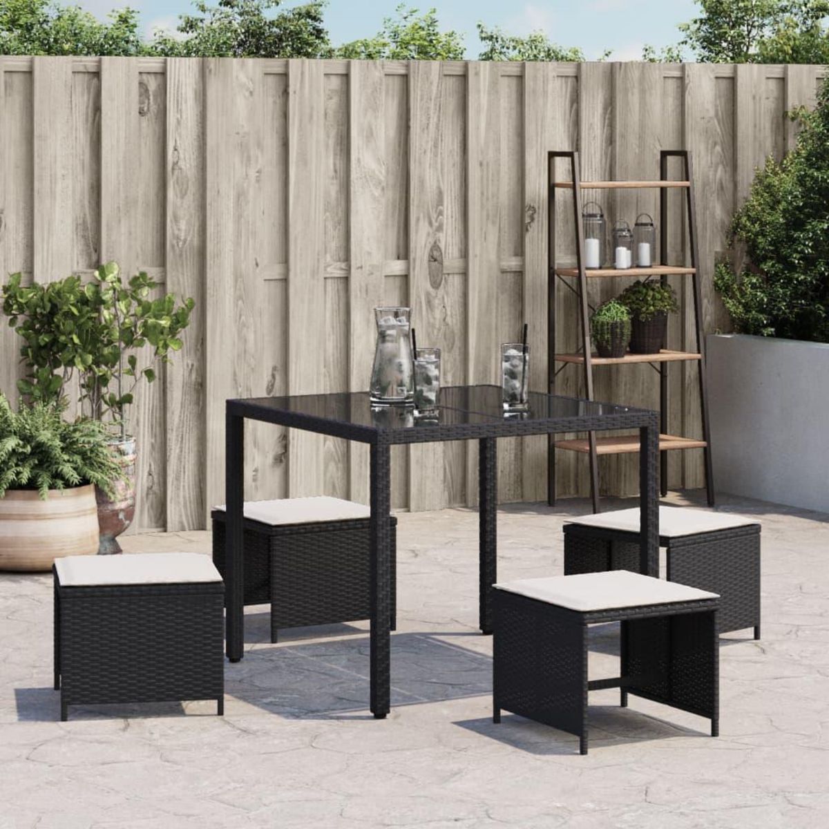 VIDAXL Tabourets de jardin et coussins lot de 4 noir 40x40x35 cm rotin