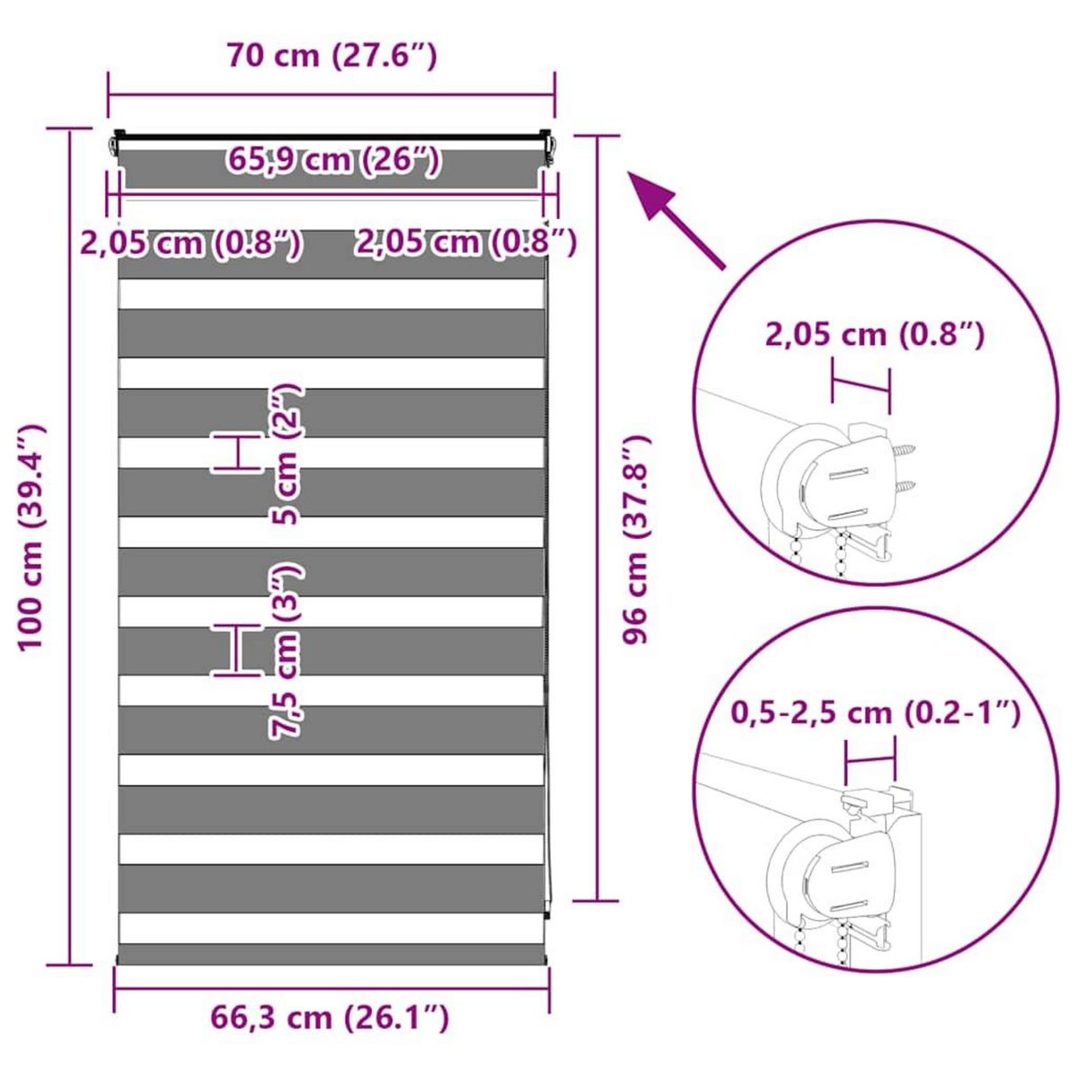 VIDAXL Store zebre marron 70x100 cm largeur du tissu 65,9 cm polyester