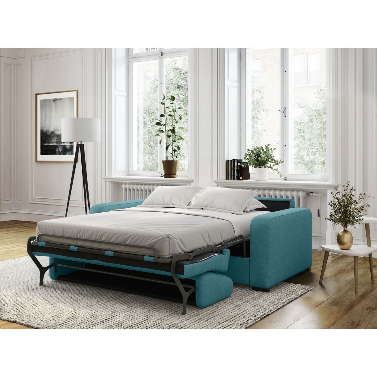 Canapé convertible système couchage express matelas 160x200 13cm 3 places en tissu  DYLAN 