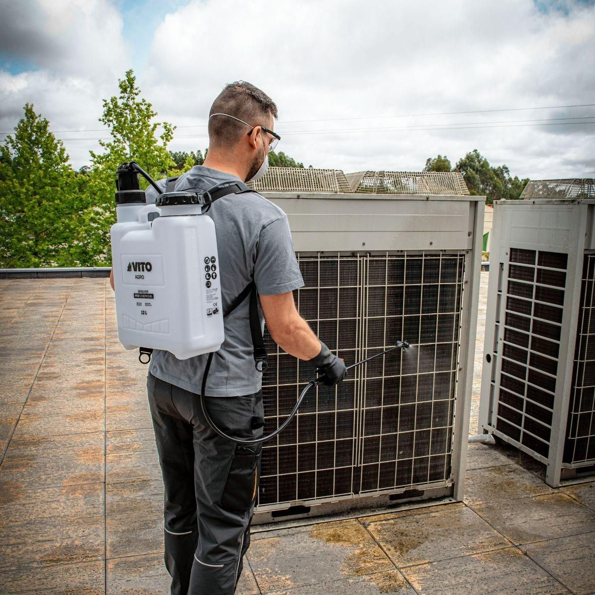 VITO Pulvérisateur de Jardin 12L Produits Corrosifs, Alcalins Régulateur de pression - 4 Buses VITO