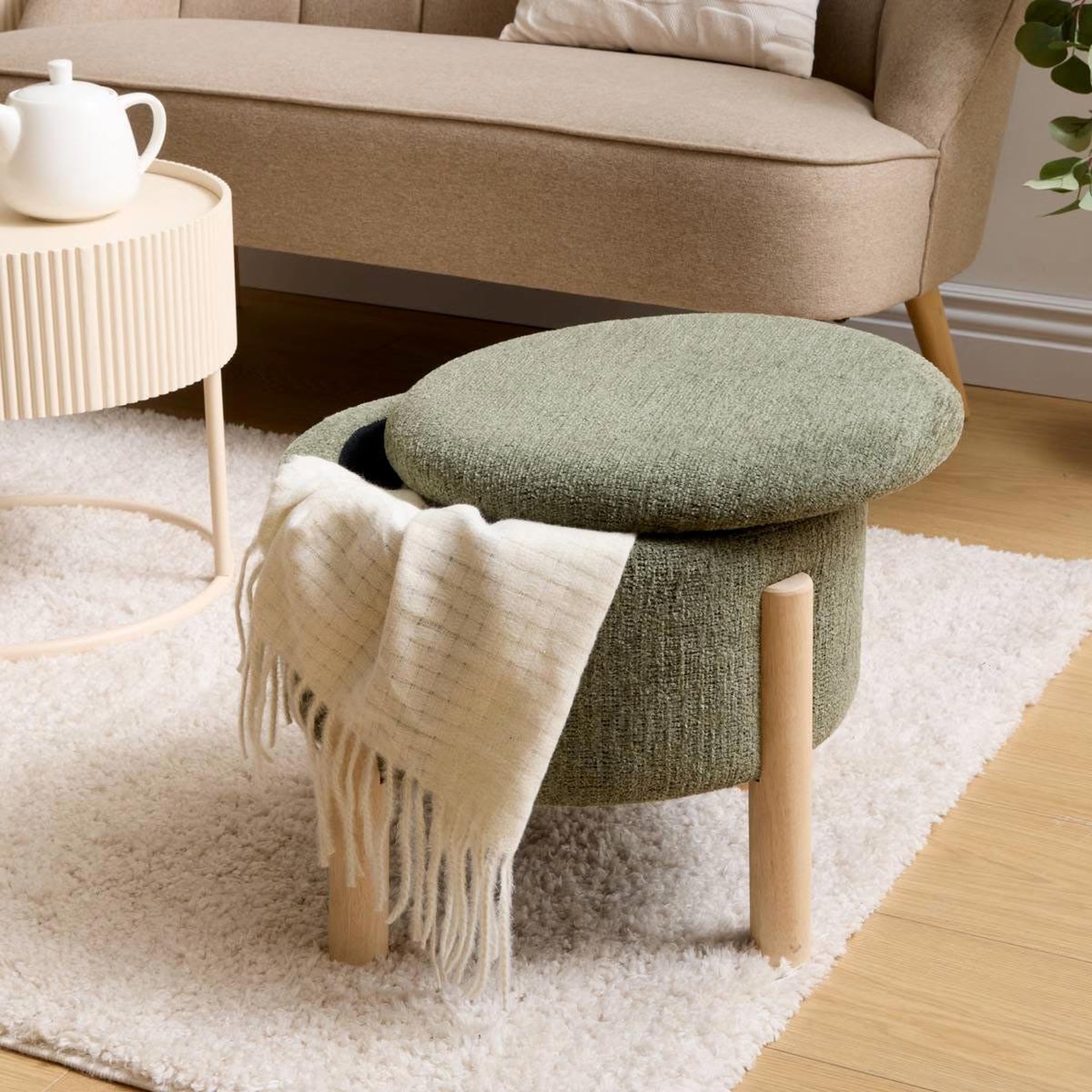 Voir la diapositive 3 : ATMOSPHERA Pouf coffre chenille  elki  45cm kaki