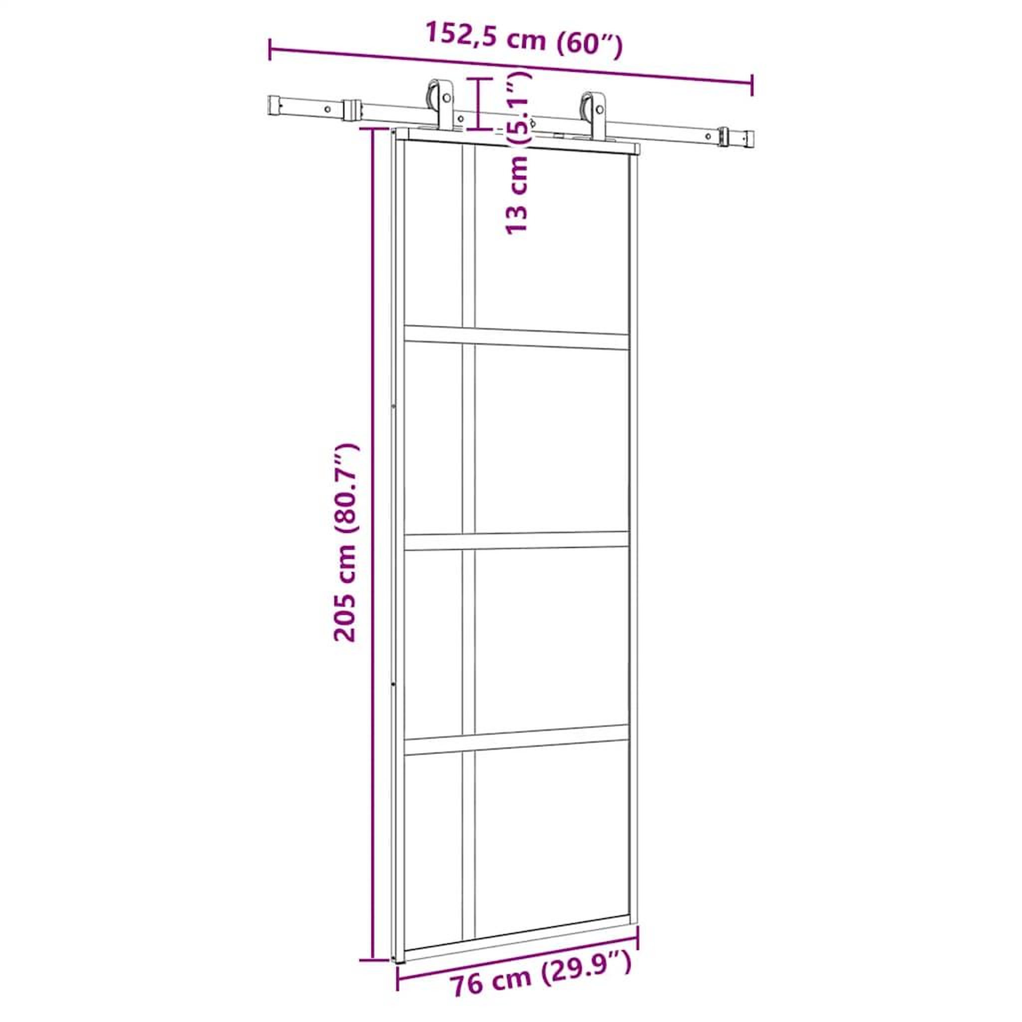 Voir la diapositive 6 : VIDAXL Porte coulissante kit quincaillerie noir 76x205 cm verre trempe